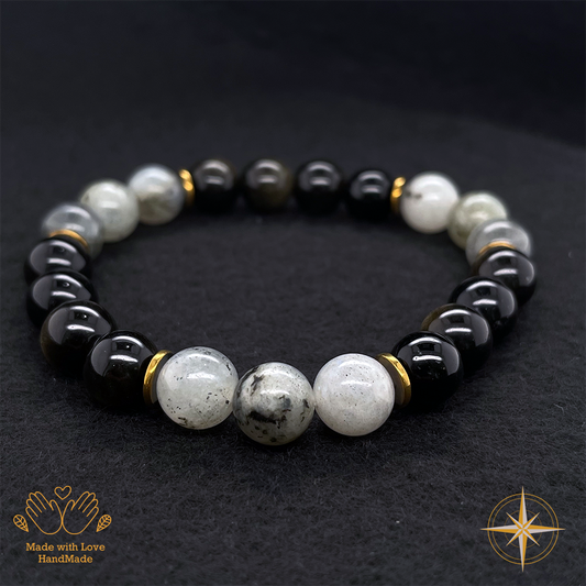 Golden Obsidian and Grey Labradorite Bracelet #1932