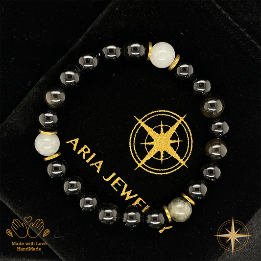 Golden Obsidian and Grey Labradorite Bracelet #1930