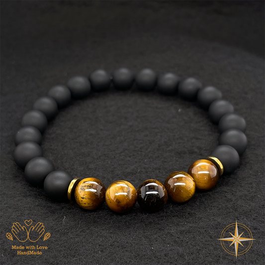 Matte Black Onyx and Tiger Eye Bracelet Mens #1925