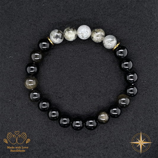 Golden Obsidian and Grey Labradorite Bracelet #1931