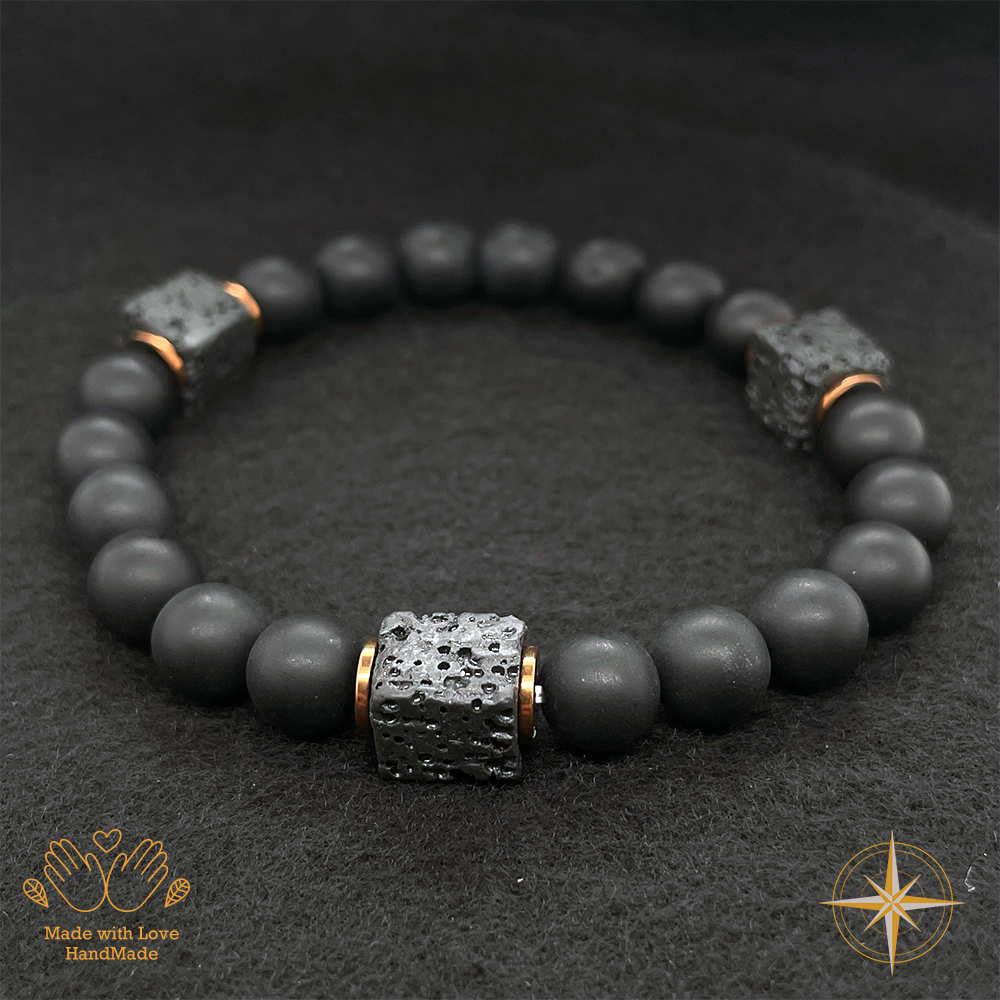 Matte Black Onyx with Cube Lava Bracelet #1927