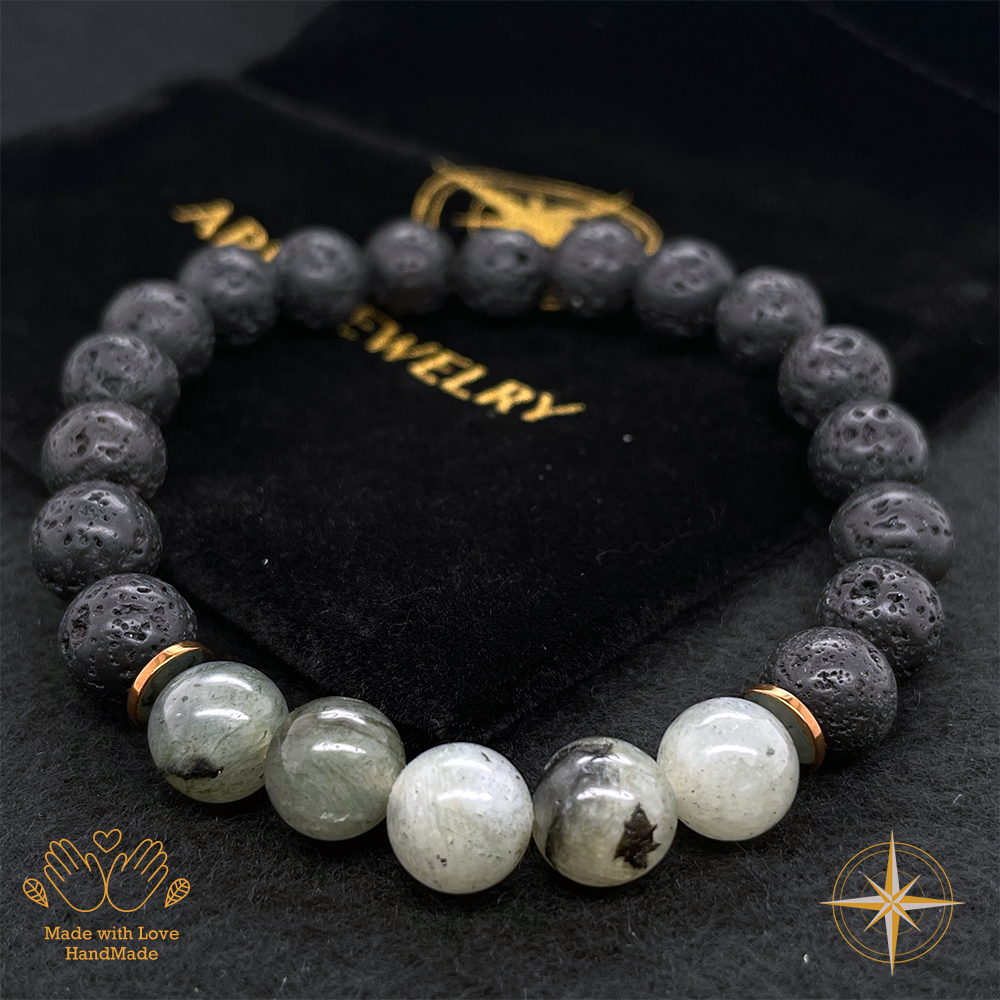 Lava Stone and Grey Labradorite Bracelet #1928