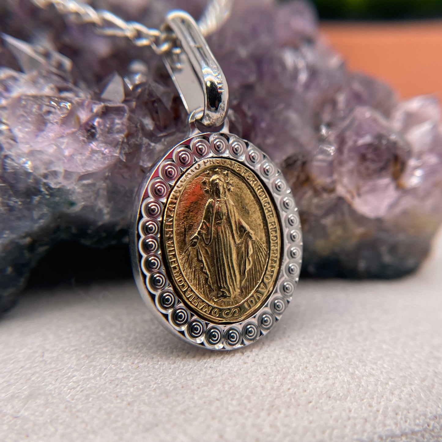 Virgin Mary Silver Pendant 925 Sterling Silver Virgin Mary Necklace 15x17mm