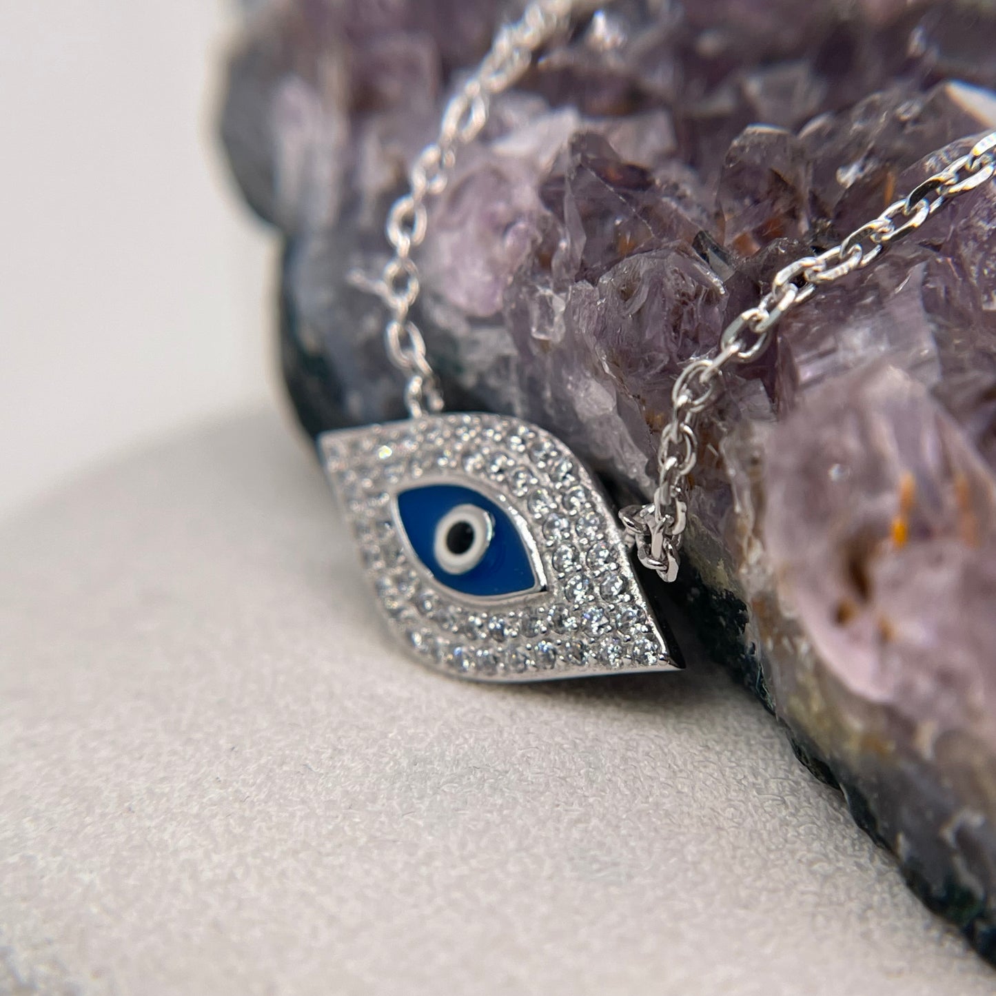 Evil Eve Silver Necklace 925 Sterling Silver Evil Eve Necklace 10.5x20mm