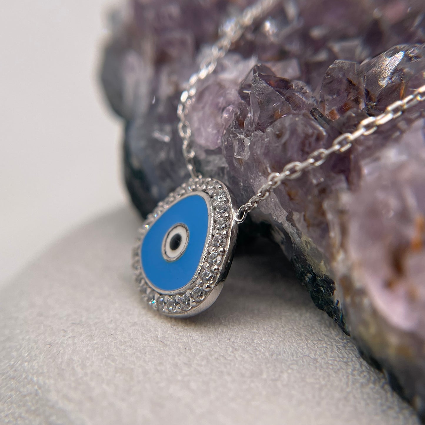 Evil Eye Pendant 925 Sterling Silver Evil Eye Necklace 12.5x12mm