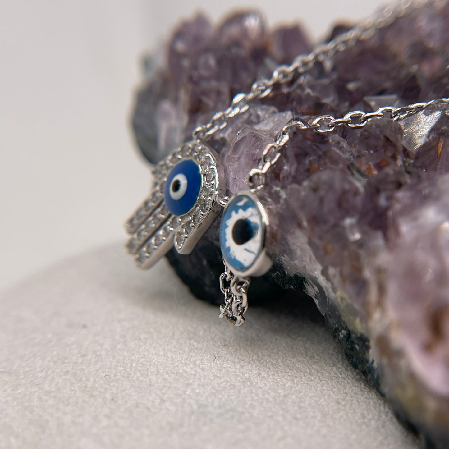 Hamsa & Evil Eye Silver Pendant 925 Sterling Silver Hamsa & Evil Eye Necklace 13x10mm / 7x7mm