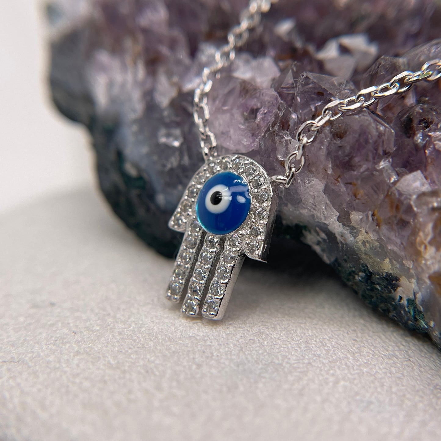 Hamsa Silver Pendant 925 Sterling Silver Hamsa Necklace 14x6.5mm