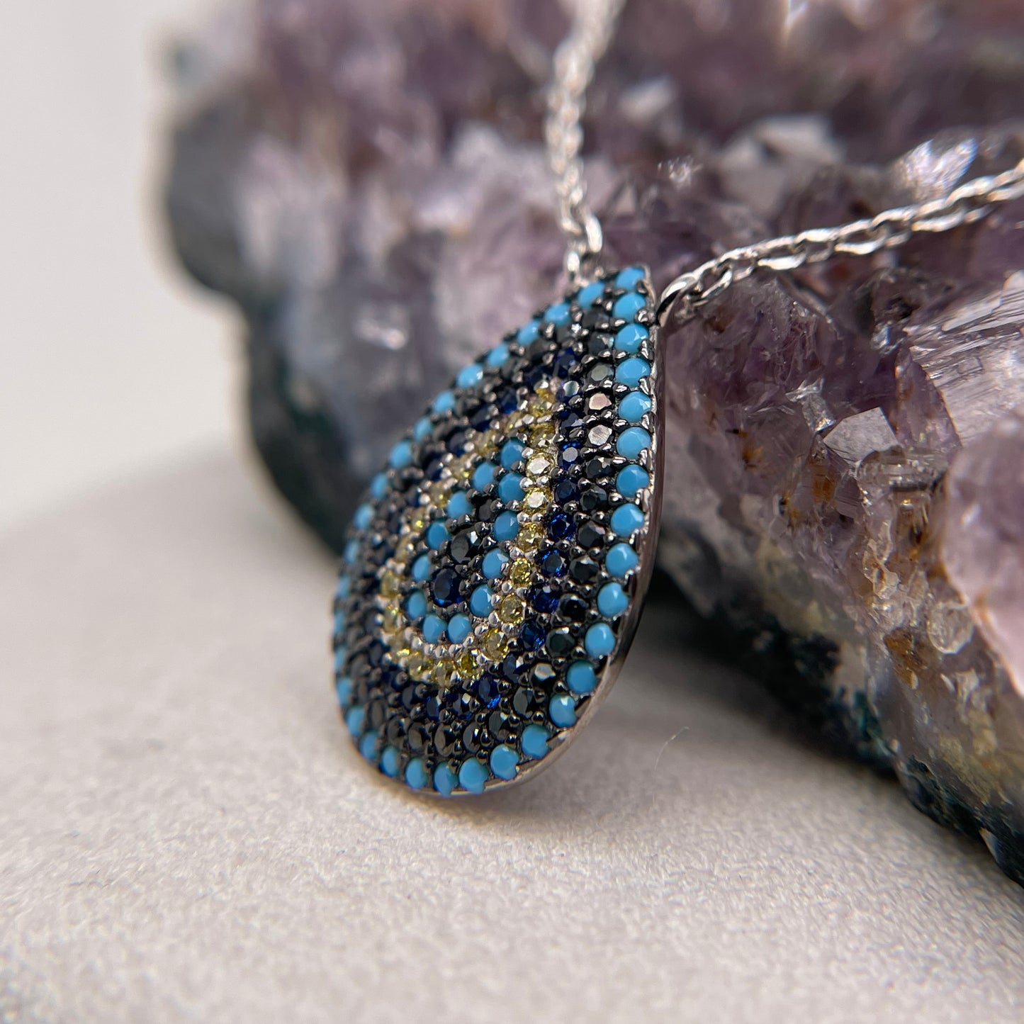 Colorful Silver Pendant 925 Sterling Silver Colorful Necklace 9x15mm