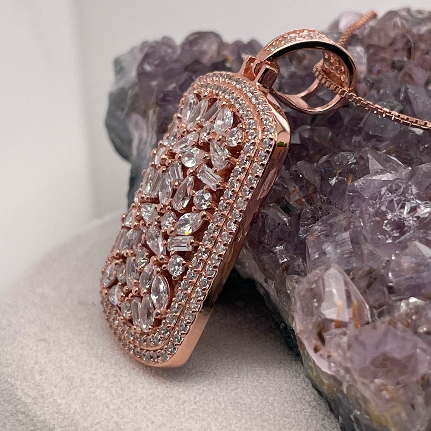 Cubic Zirconia Sterling Silver Pendant 925 Sterling Silver Cubic Zirconia Silver Necklace 9x19.5mm