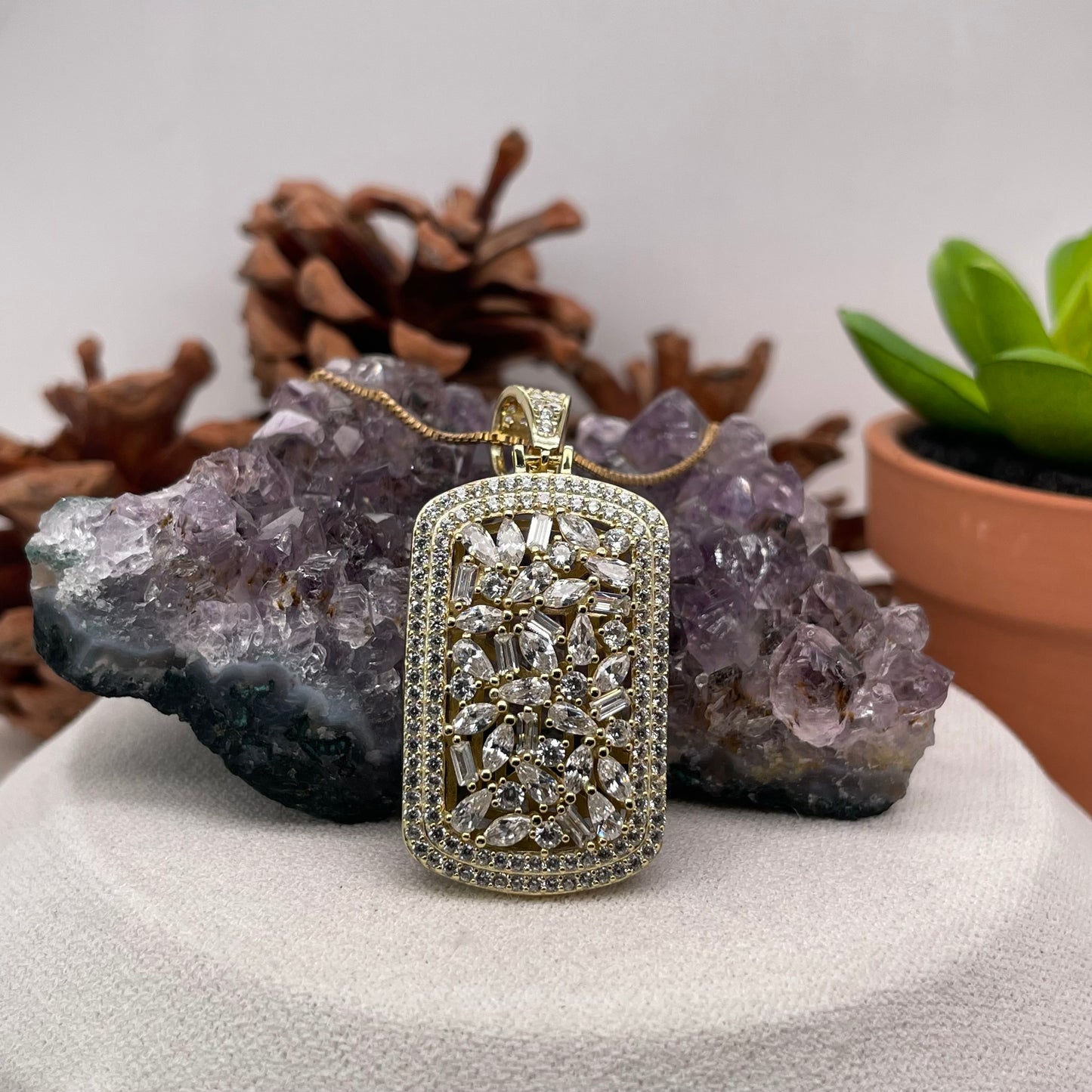 Cubic Zirconia Sterling Silver Pendant 925 Sterling Silver Cubic Zirconia Silver Necklace 9x19.5mm