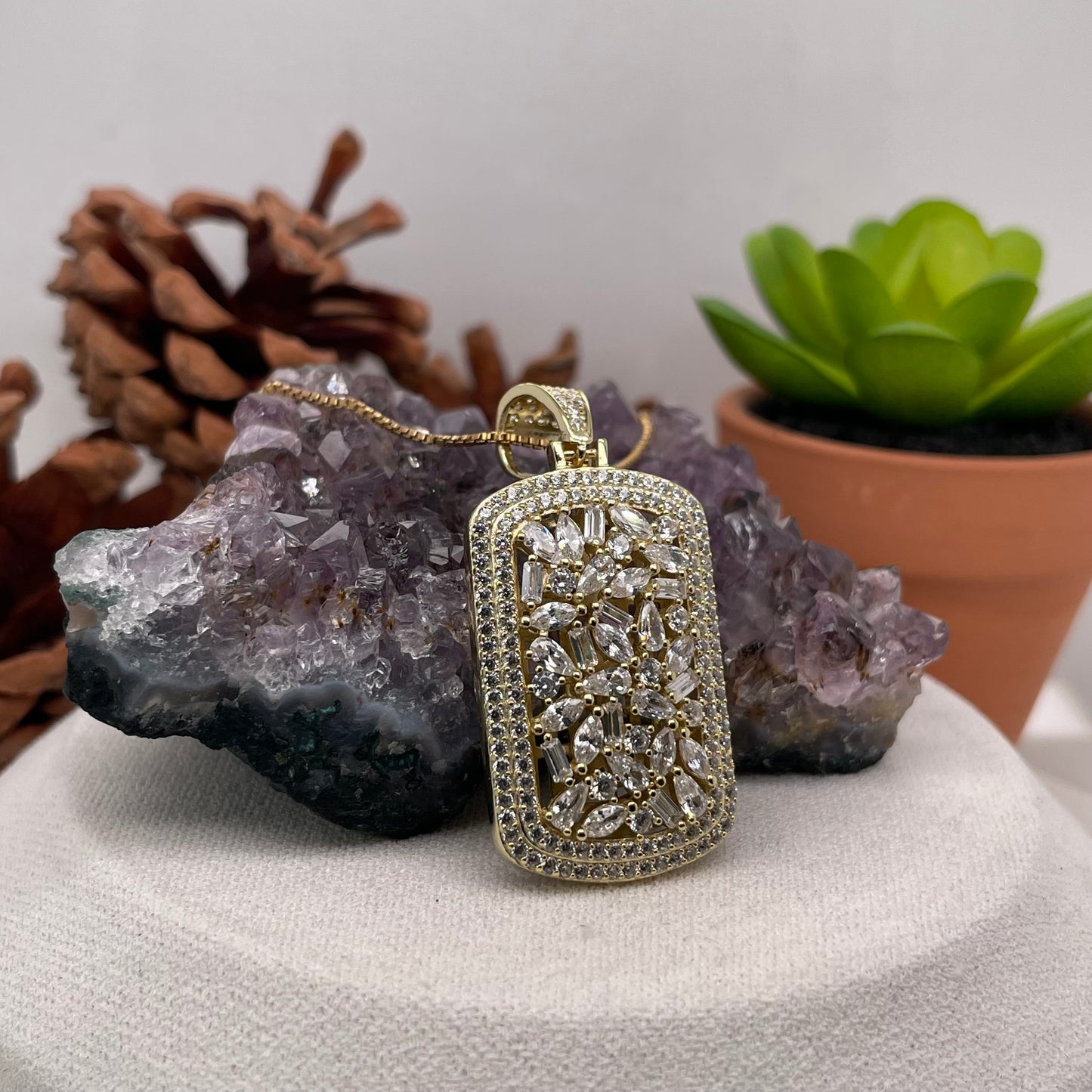 Cubic Zirconia Sterling Silver Pendant 925 Sterling Silver Cubic Zirconia Silver Necklace 9x19.5mm