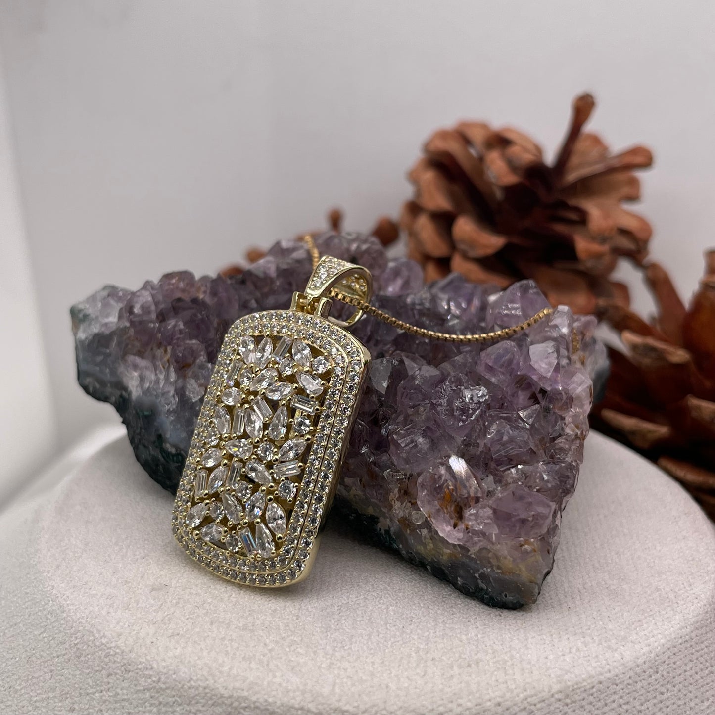 Cubic Zirconia Sterling Silver Pendant 925 Sterling Silver Cubic Zirconia Silver Necklace 9x19.5mm