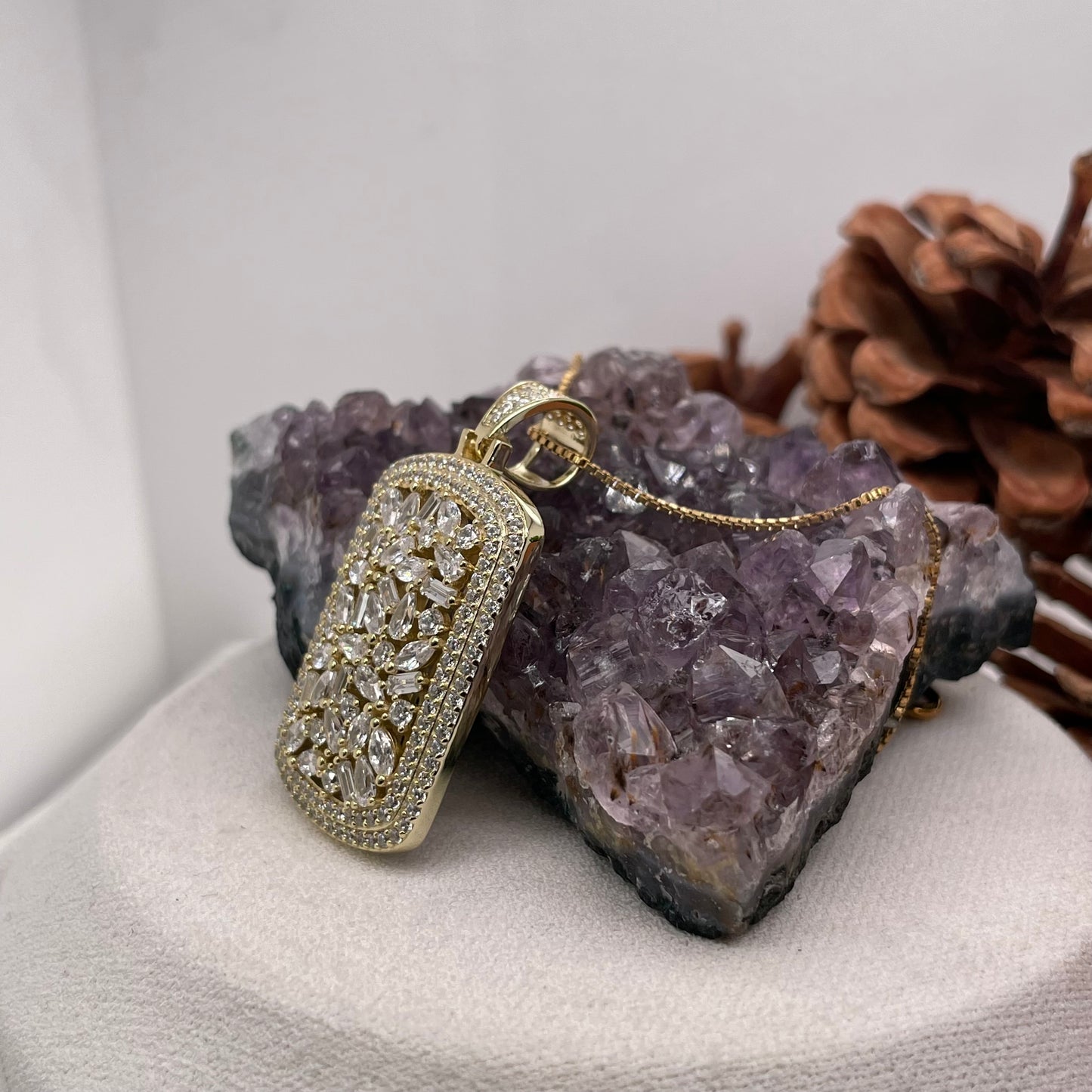 Cubic Zirconia Sterling Silver Pendant 925 Sterling Silver Cubic Zirconia Silver Necklace 9x19.5mm