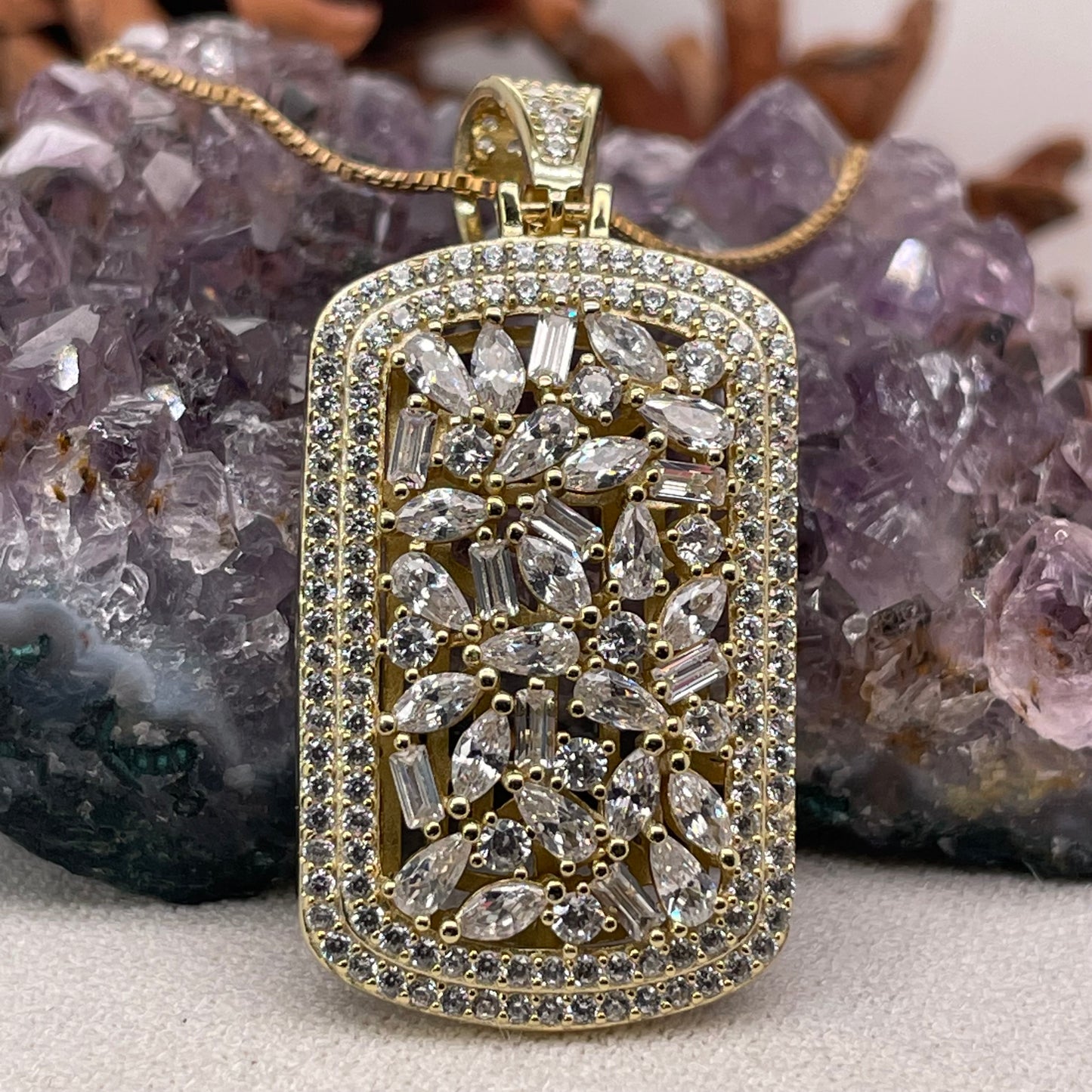 Cubic Zirconia Sterling Silver Pendant 925 Sterling Silver Cubic Zirconia Silver Necklace 9x19.5mm