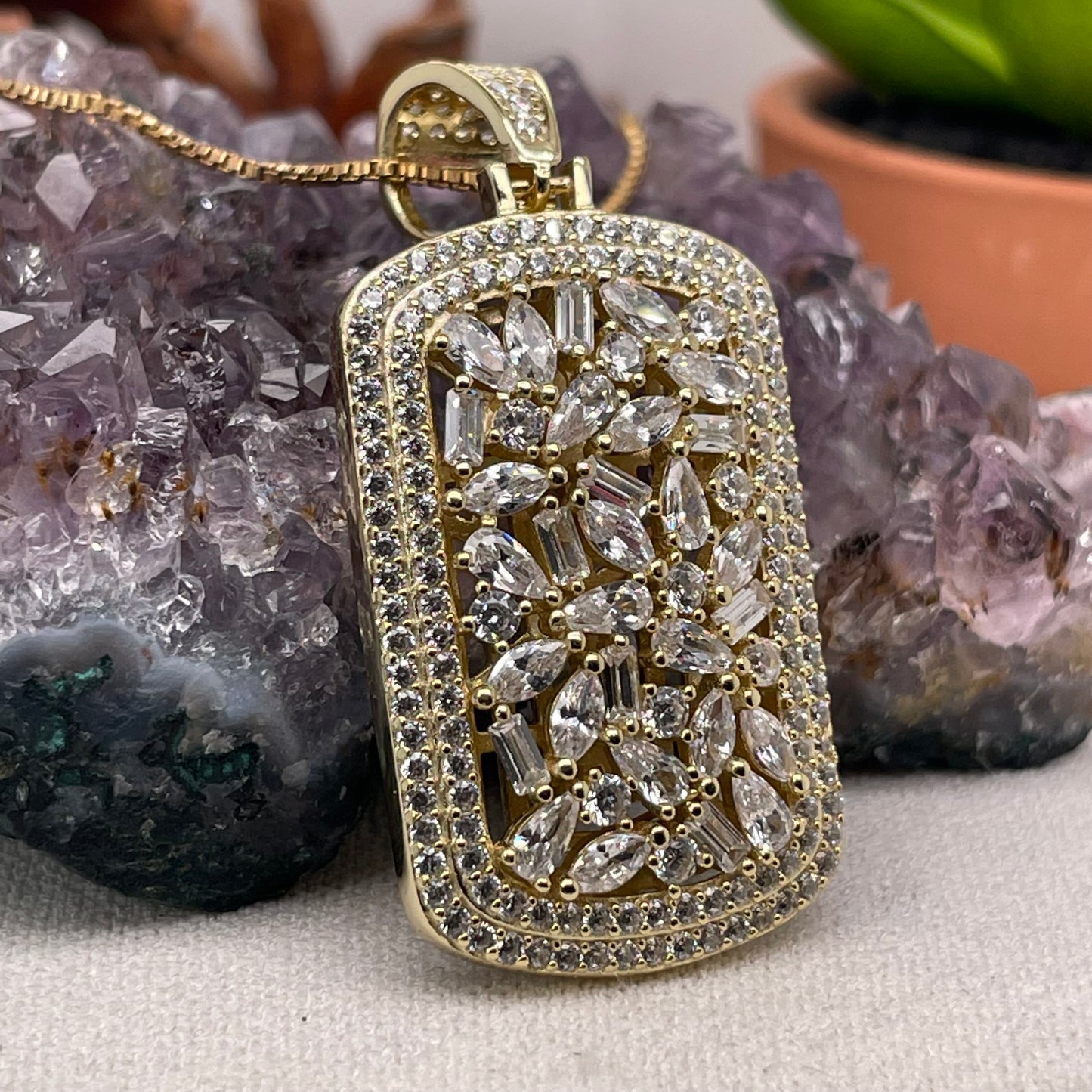 Cubic Zirconia Sterling Silver Pendant 925 Sterling Silver Cubic Zirconia Silver Necklace 9x19.5mm