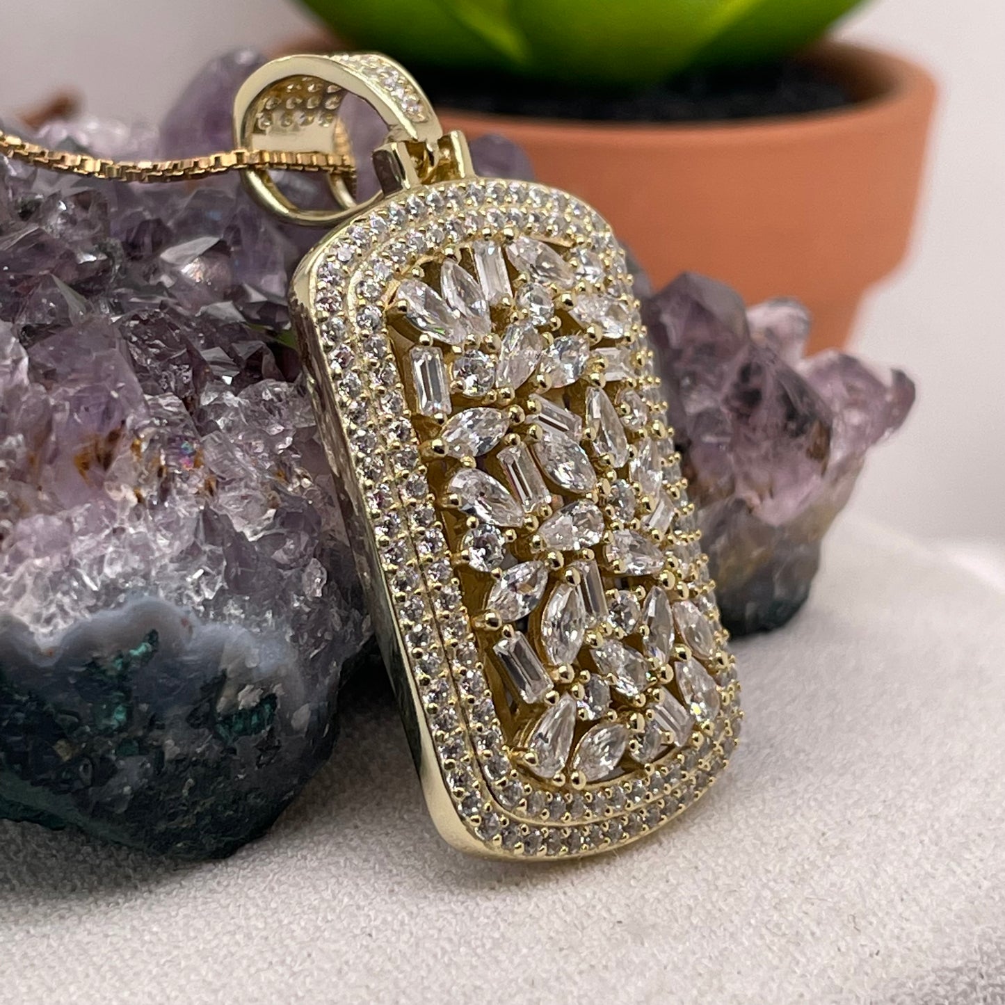 Cubic Zirconia Sterling Silver Pendant 925 Sterling Silver Cubic Zirconia Silver Necklace 9x19.5mm