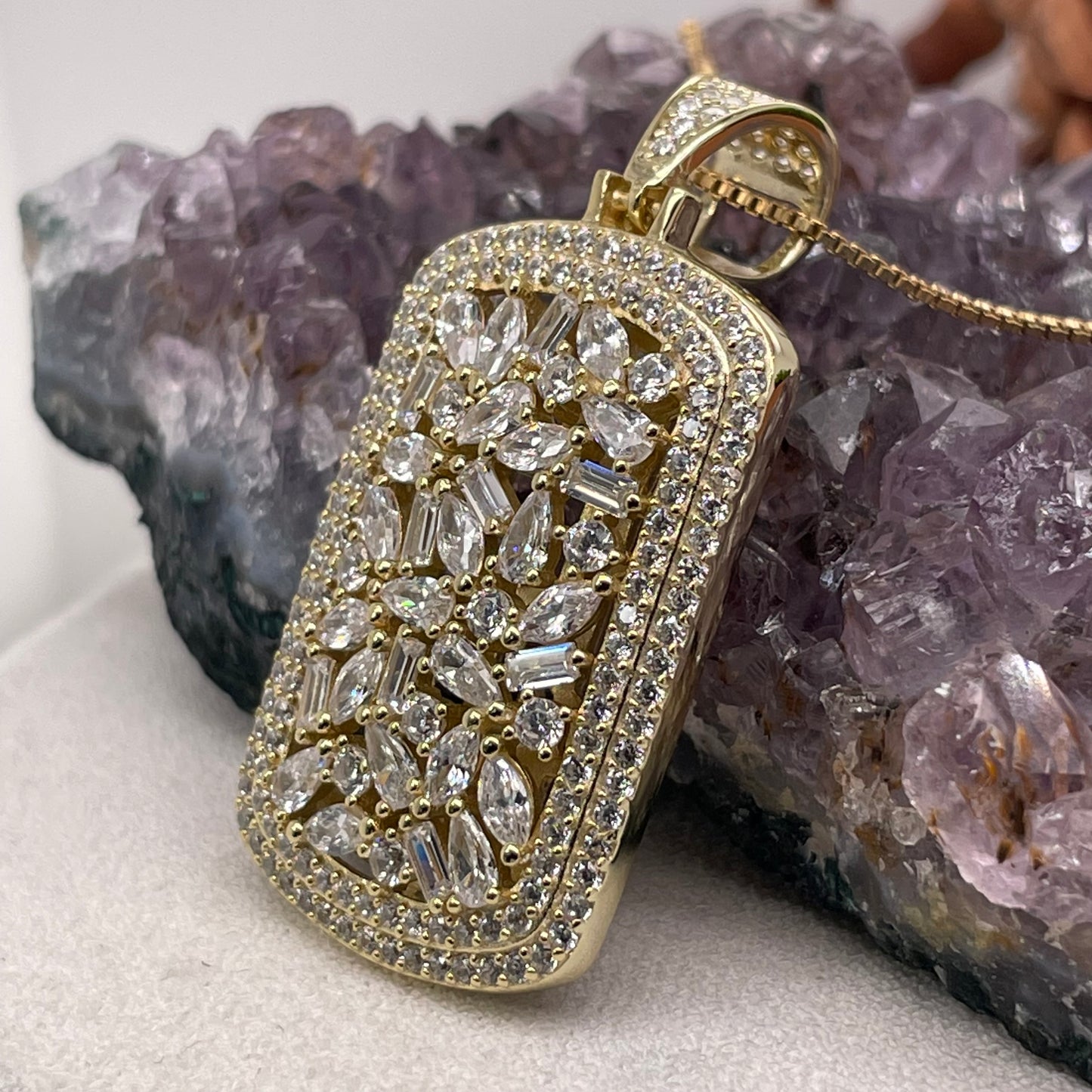 Cubic Zirconia Sterling Silver Pendant 925 Sterling Silver Cubic Zirconia Silver Necklace 9x19.5mm