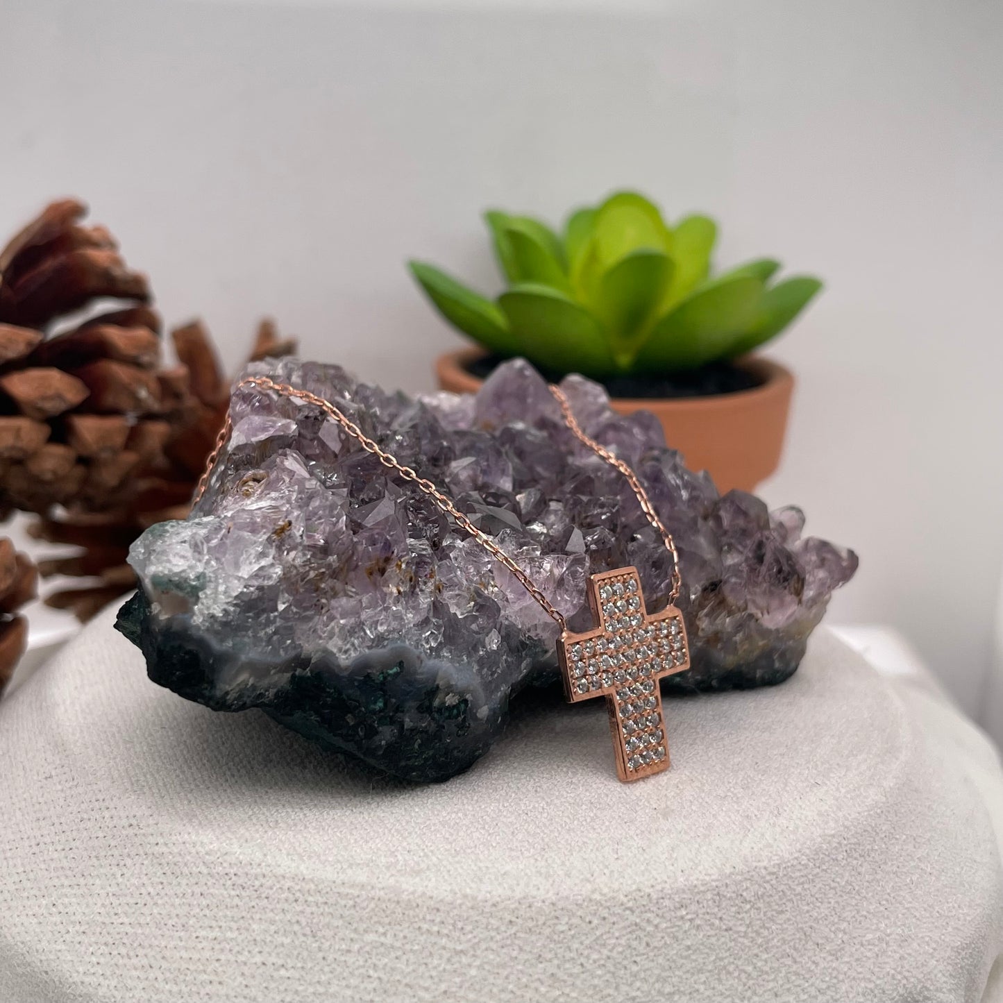 Rose Gold Plated Cross Silver Pendant 925 Sterling Silver Cross Necklace 14.5x18mm