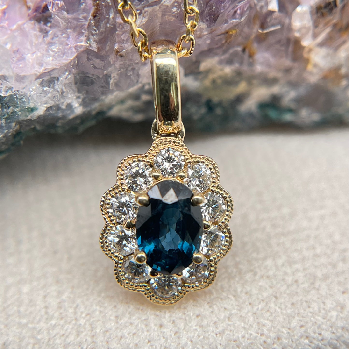 14K Yellow Gold Sapphire Pendant with Diamond