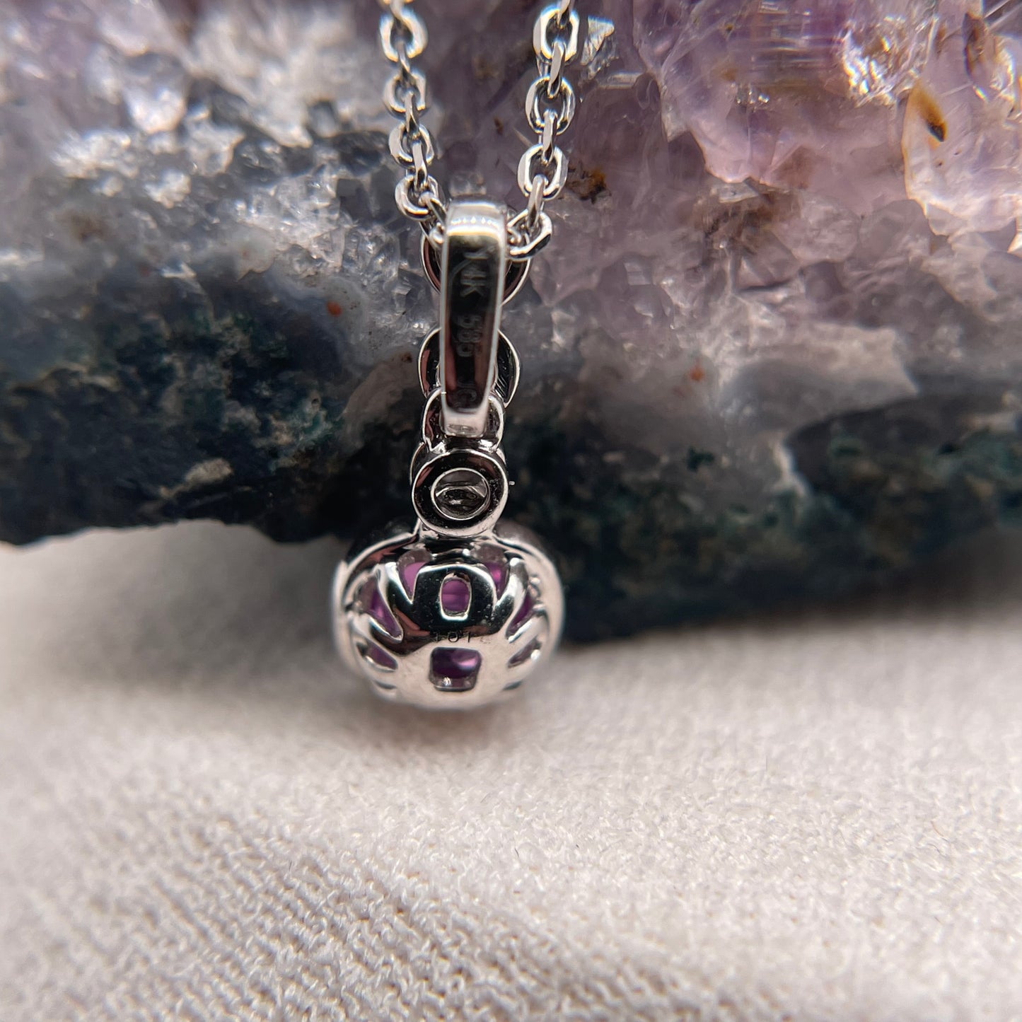14K White Gold Pink Sapphire Pendant with Diamond