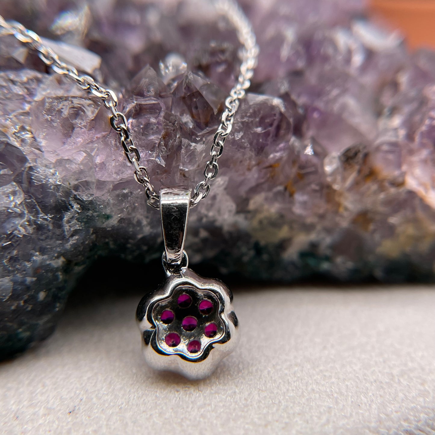 14K White Gold Pink Ruby Pendant with Diamond