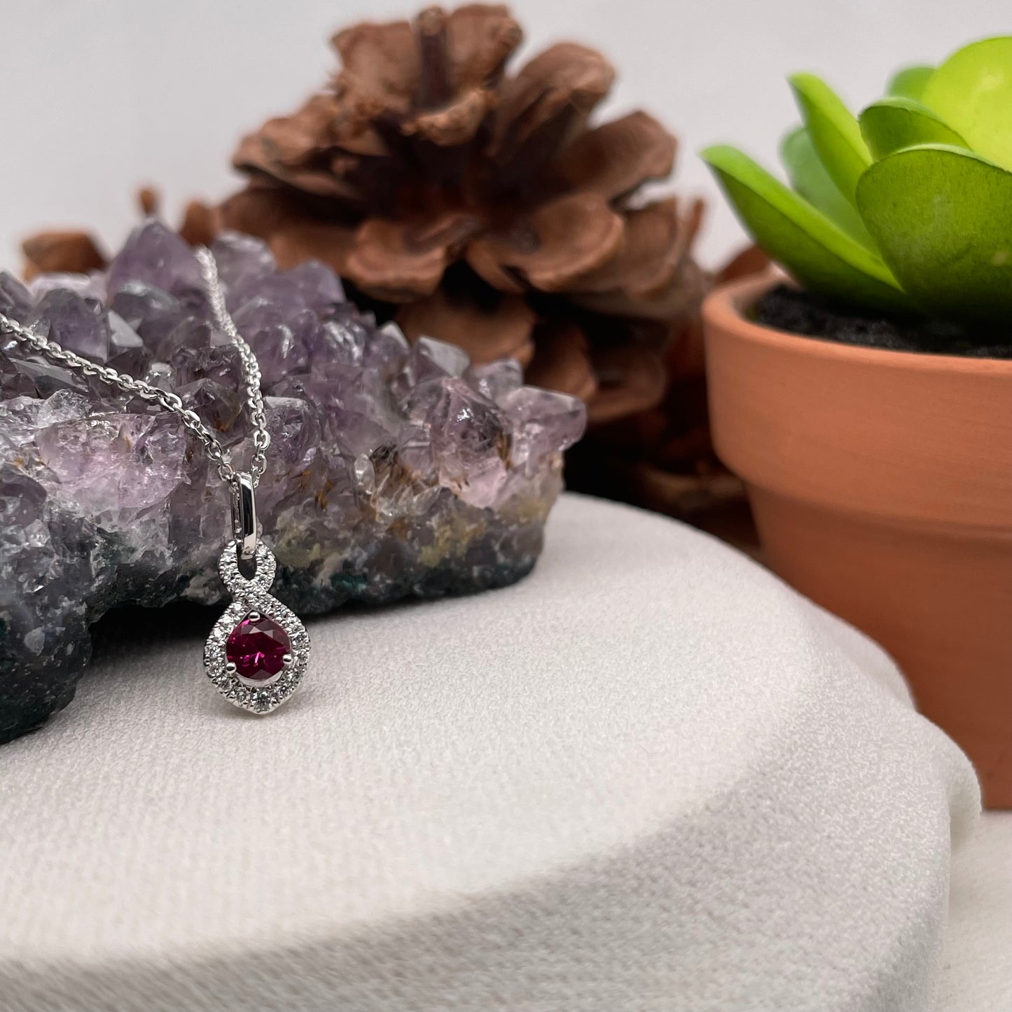 14K White Gold Ruby Pendant with Diamond