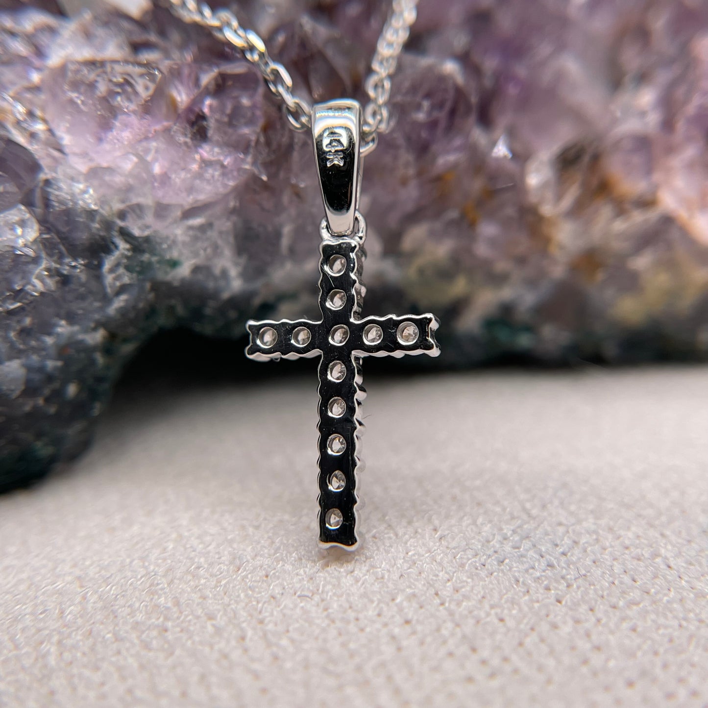 14K White Gold Cross Pendant with Diamond