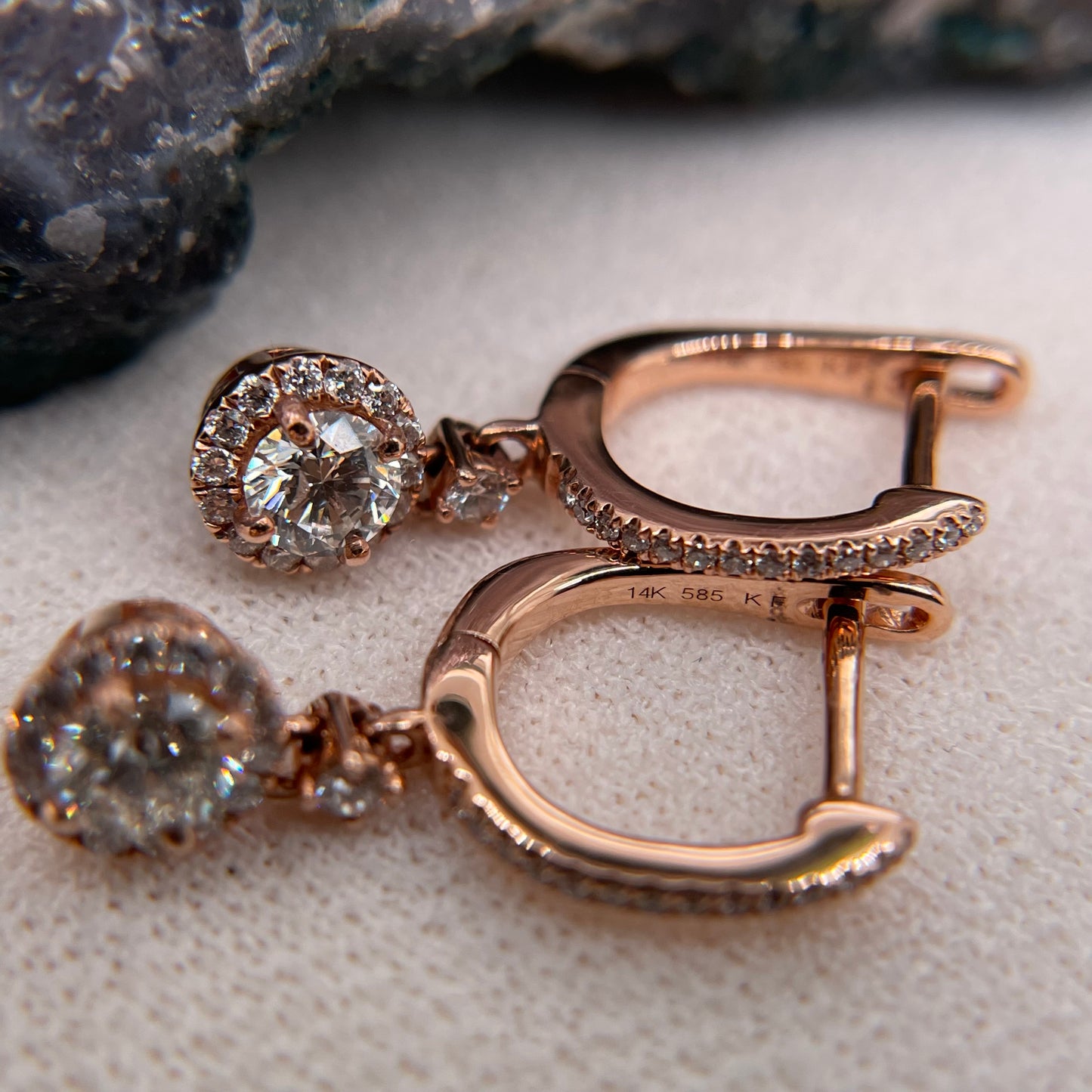 14K Rose Gold Earrings with Diamond