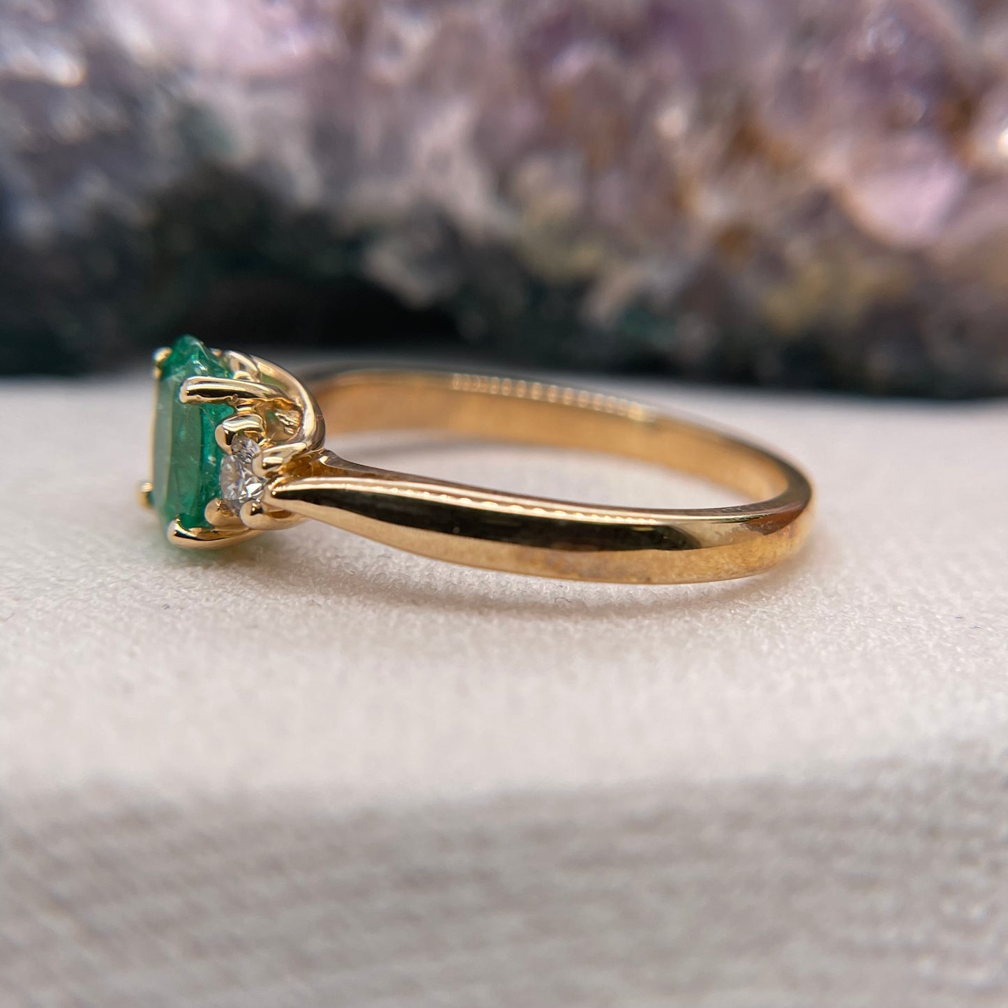 14K Yellow Gold Emerald Ring with Diamond