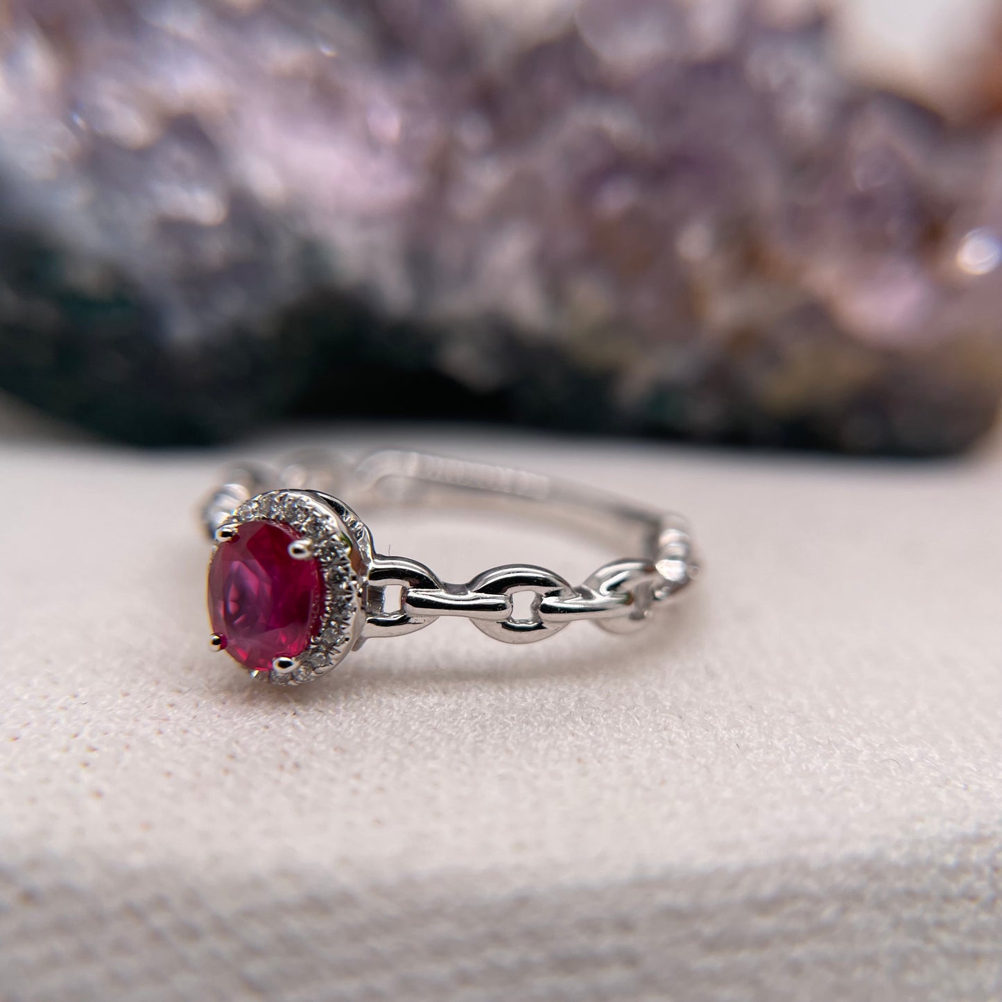 14K White Gold Citrine Ring with Diamond