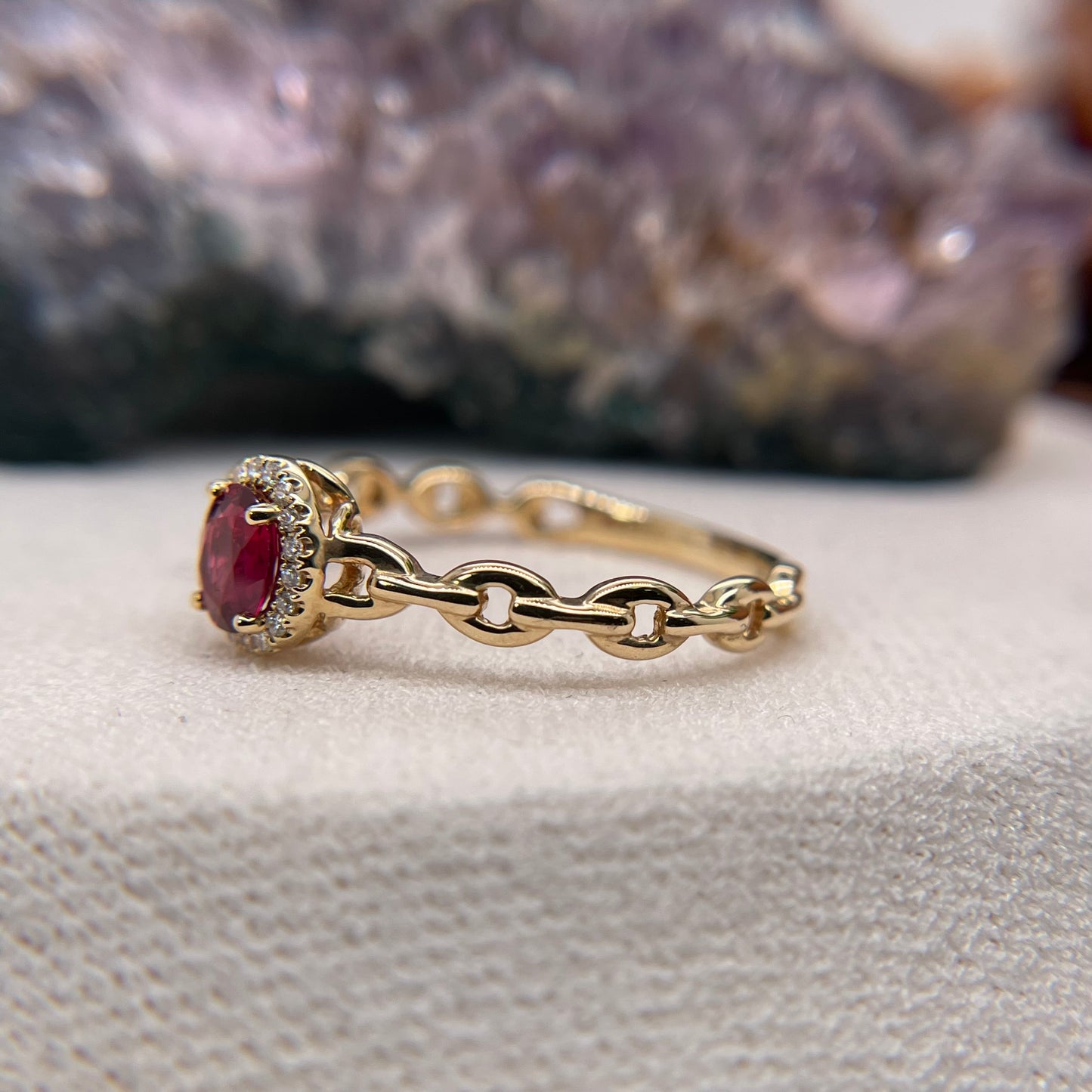 14K Yellow Gold Ruby Ring with Diamond