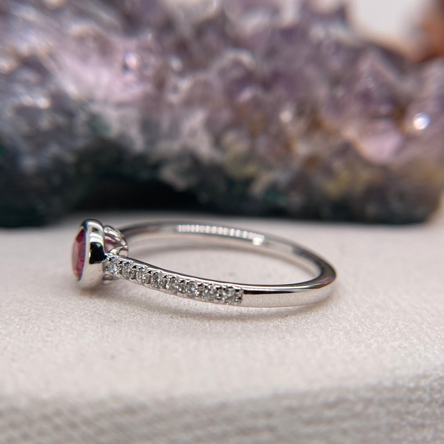 14K White Gold Ruby Ring with Diamond