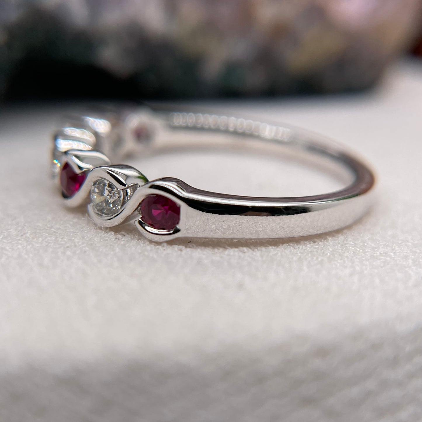 14K White Gold Ruby Ring with Diamond