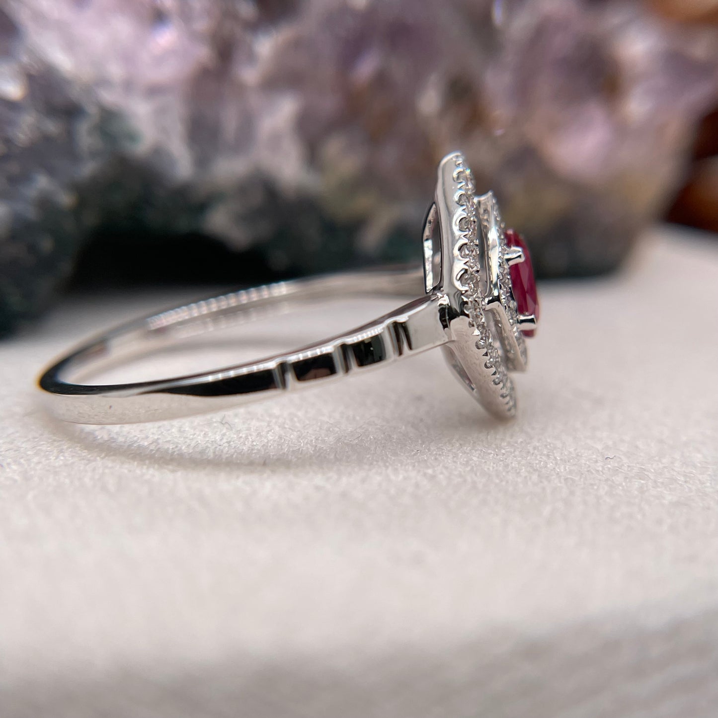 14K White Gold Ruby Ring with Diamond