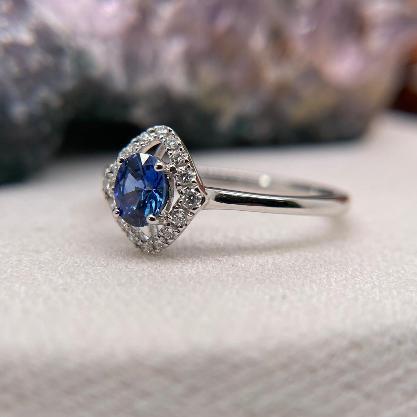 14K White Gold Sapphire Ring with Diamond