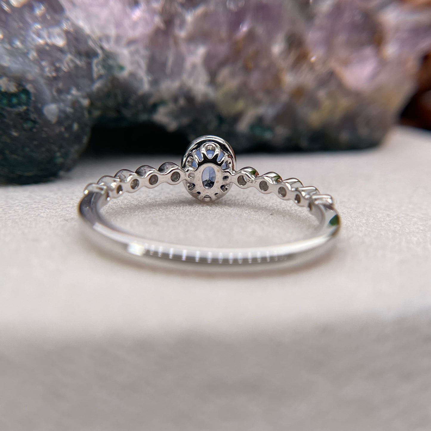 14K White Gold Sapphire Ring with Diamond