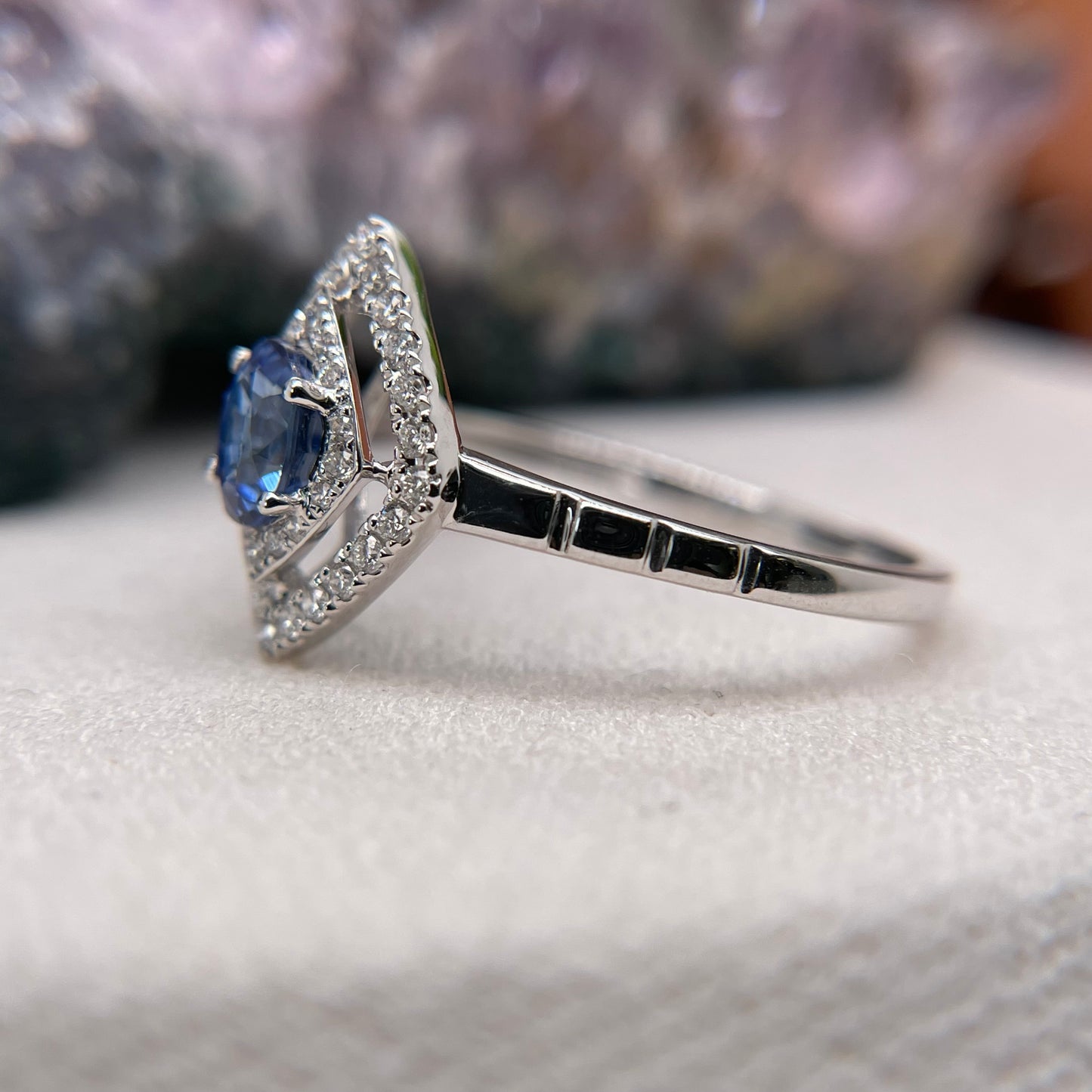 14K White Gold Sapphire Ring with Diamond