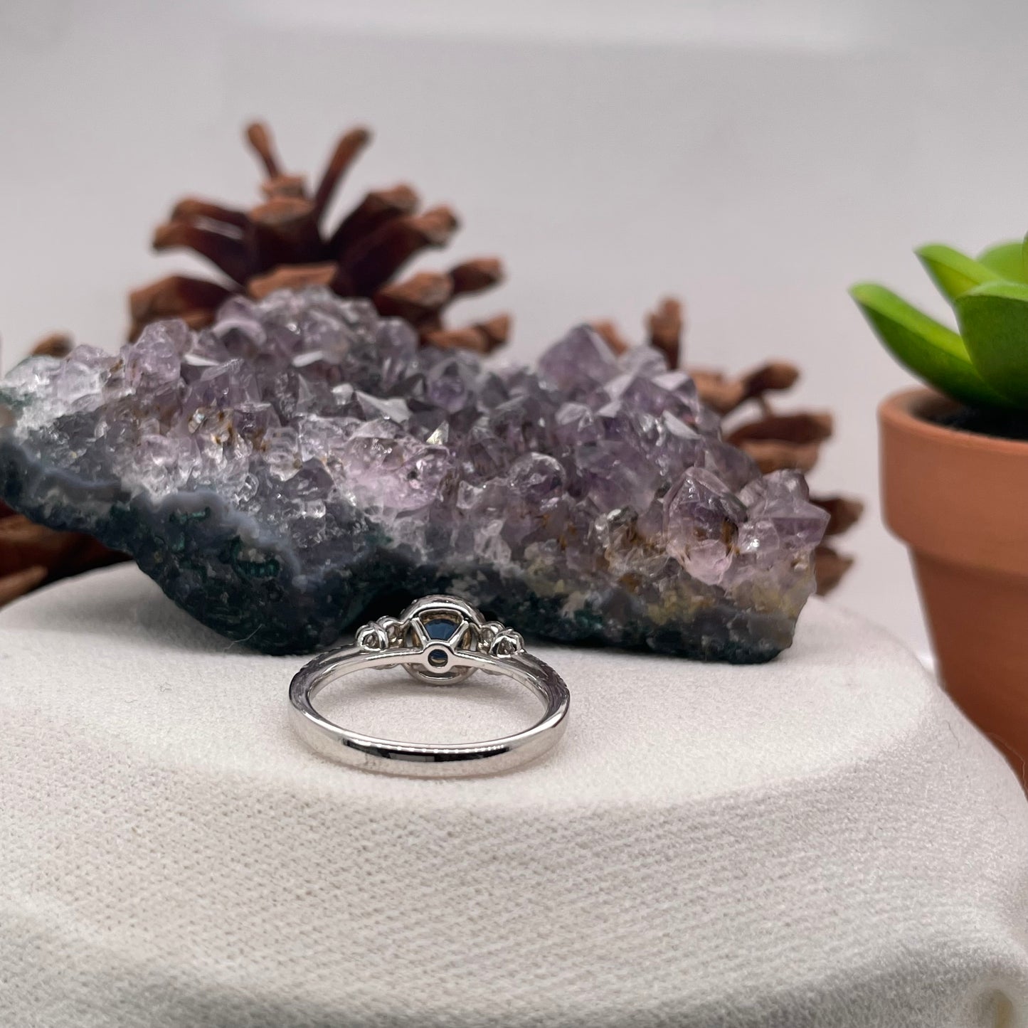 14K White Gold Sapphire Ring with Diamond