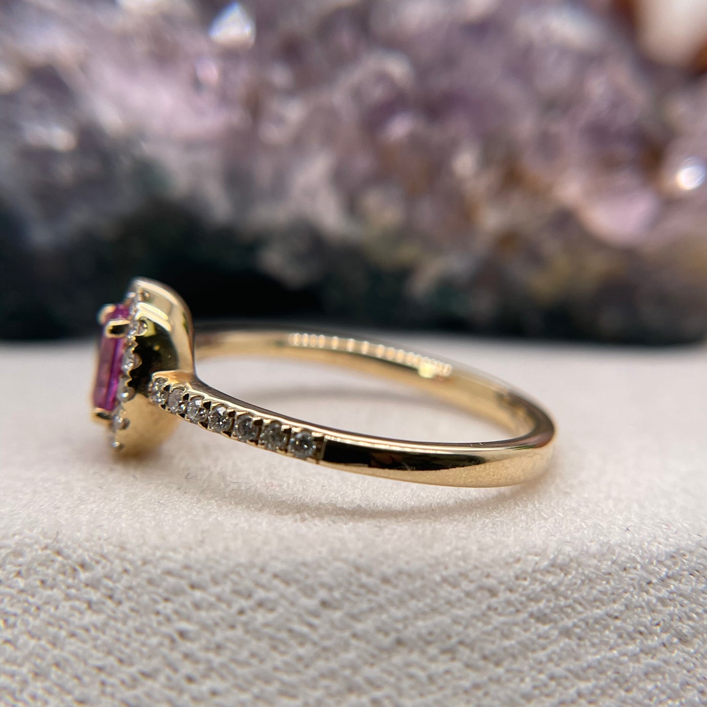 14K Yellow Gold Sapphire Ring with Diamond