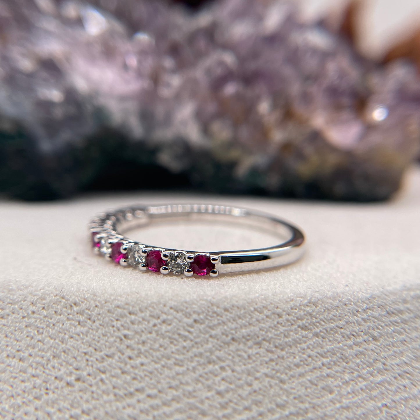 14K White Gold Ruby Ring with Diamond