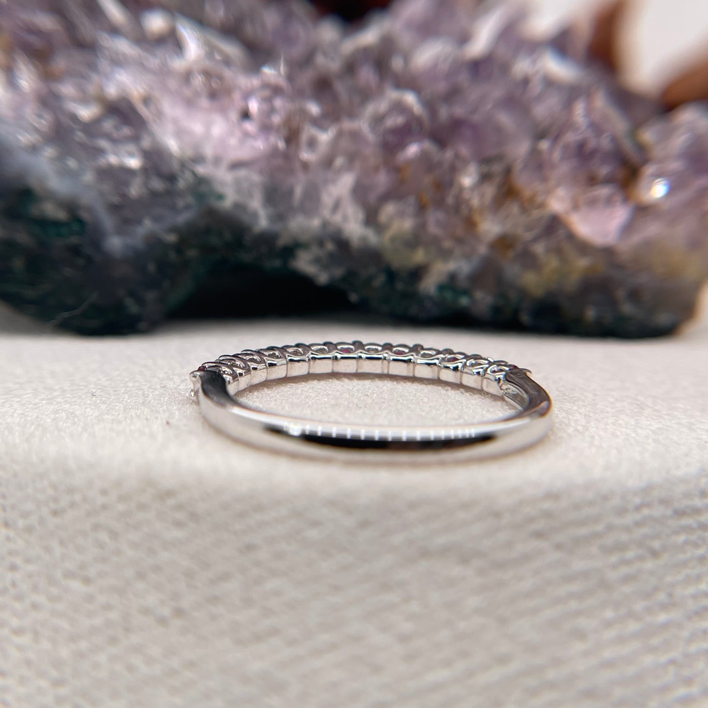 14K White Gold Ruby Ring with Diamond