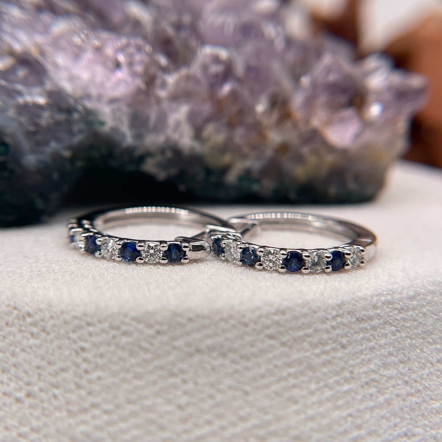 14K White Gold Sapphire Earrings with Diamond