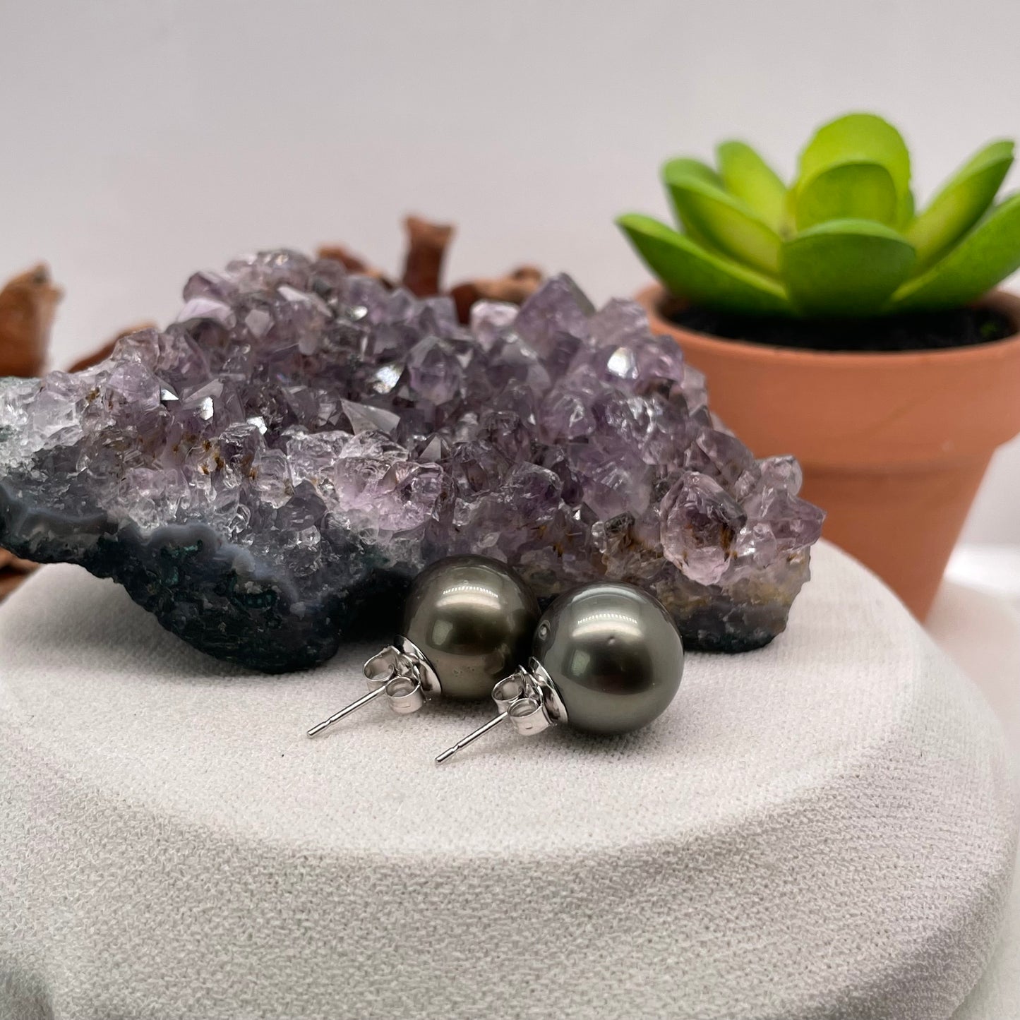 14K White Gold Tahitian Pearl Earrings