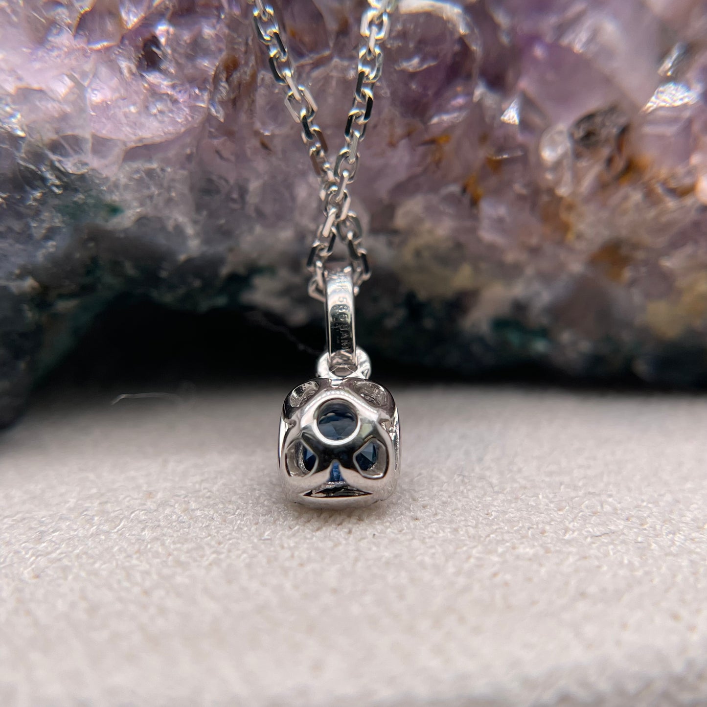 14K White Gold Blue Sapphire Pendant with Diamond