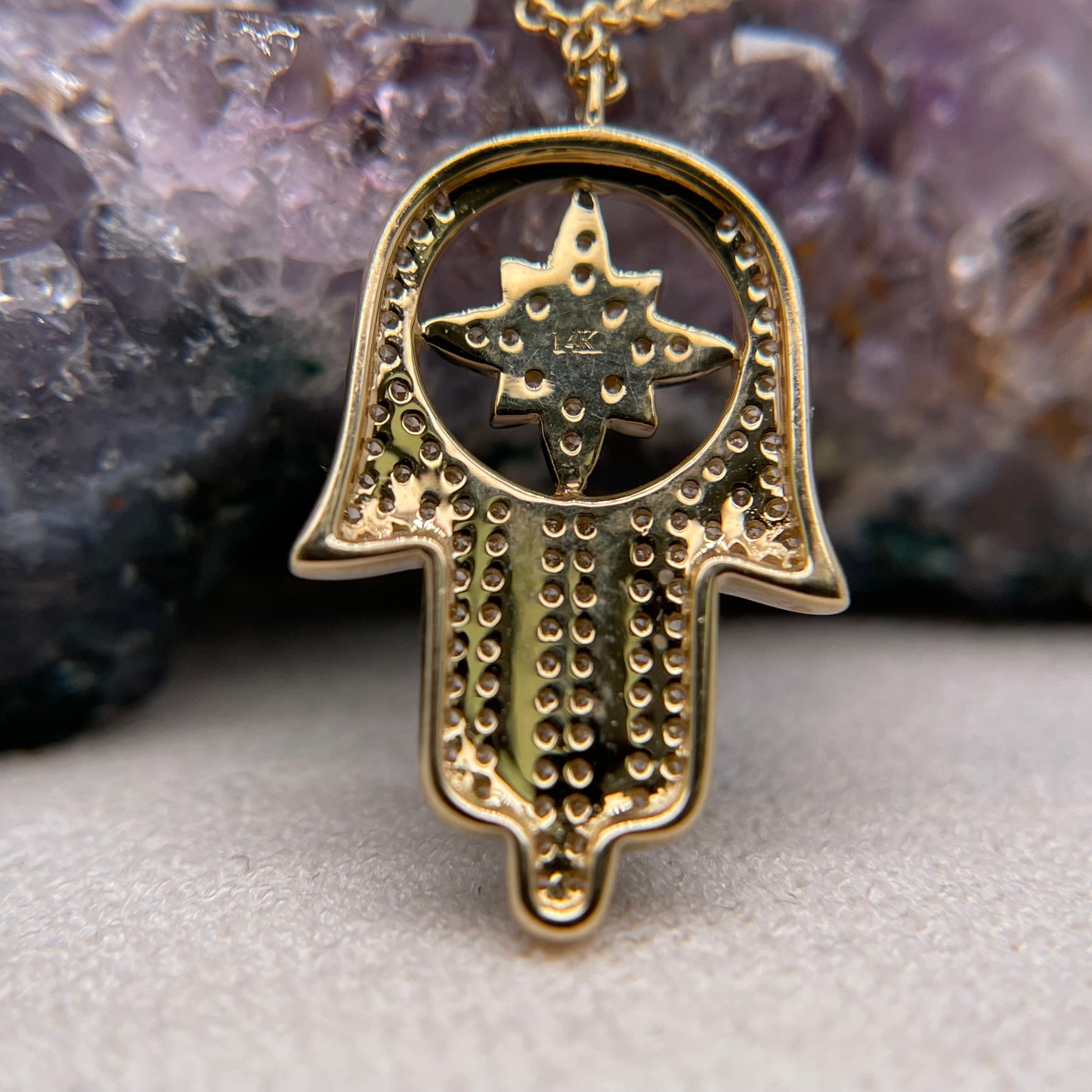 14K Gold Hamsa Pendant with Diamond