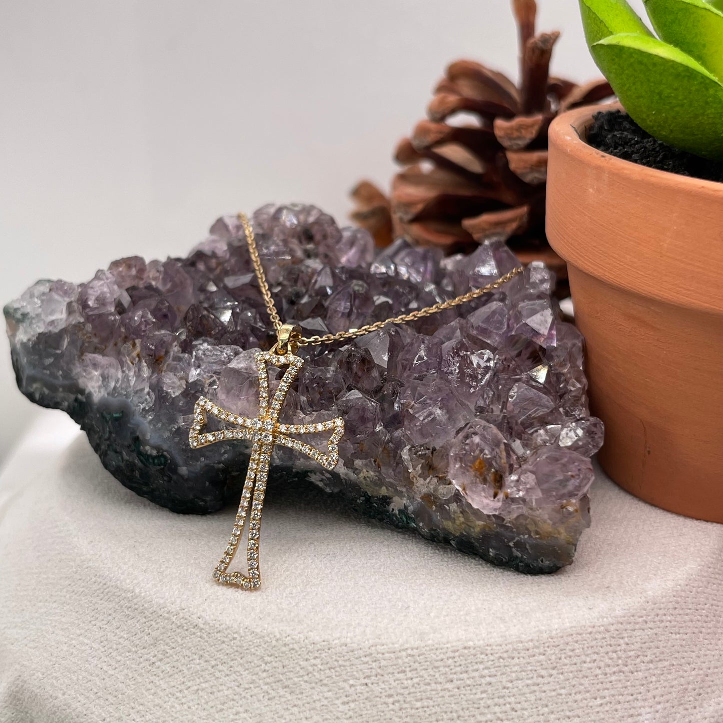 14K Yellow Gold Cross Pendant with Diamond
