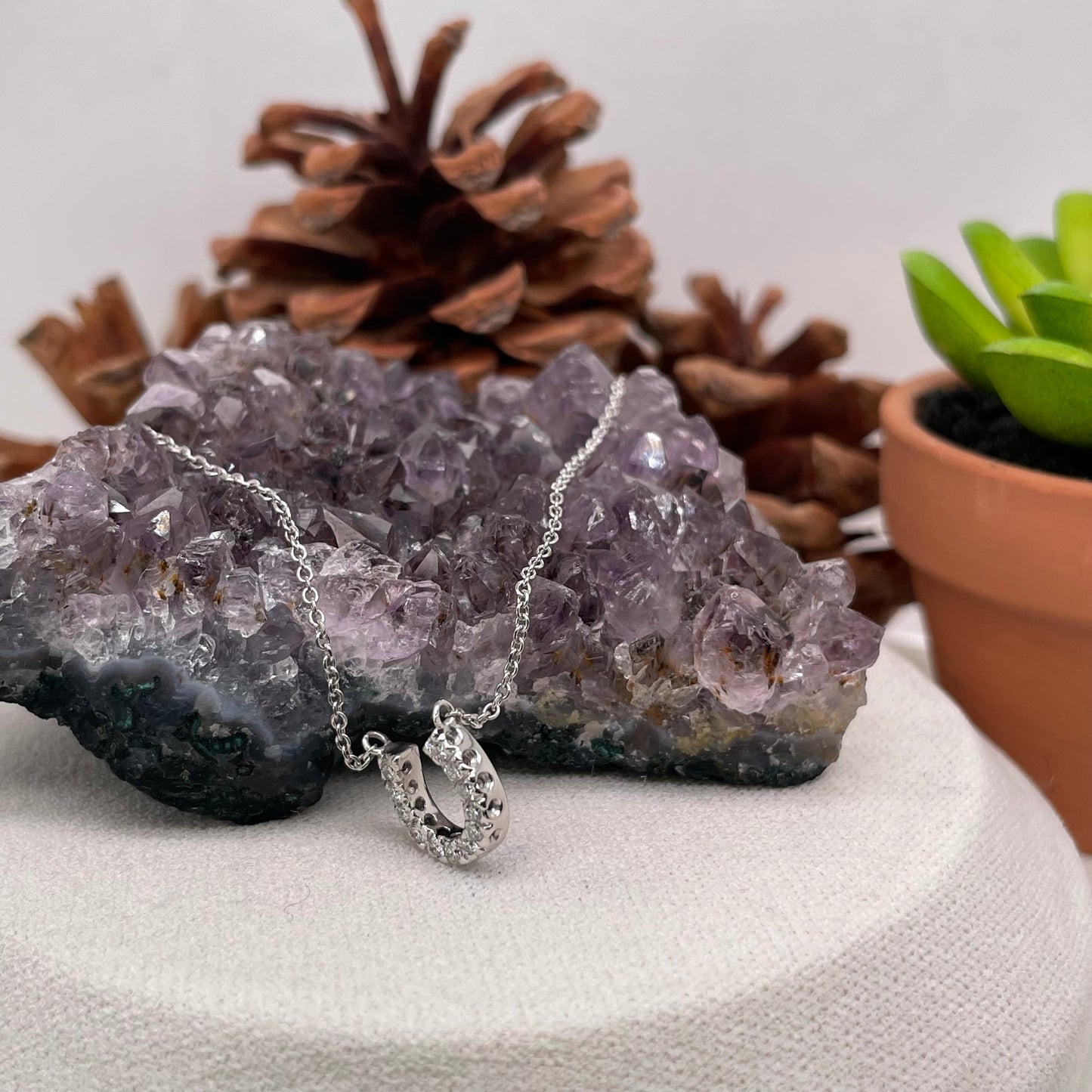 14K White Gold Horseshoe Pendant with Diamond