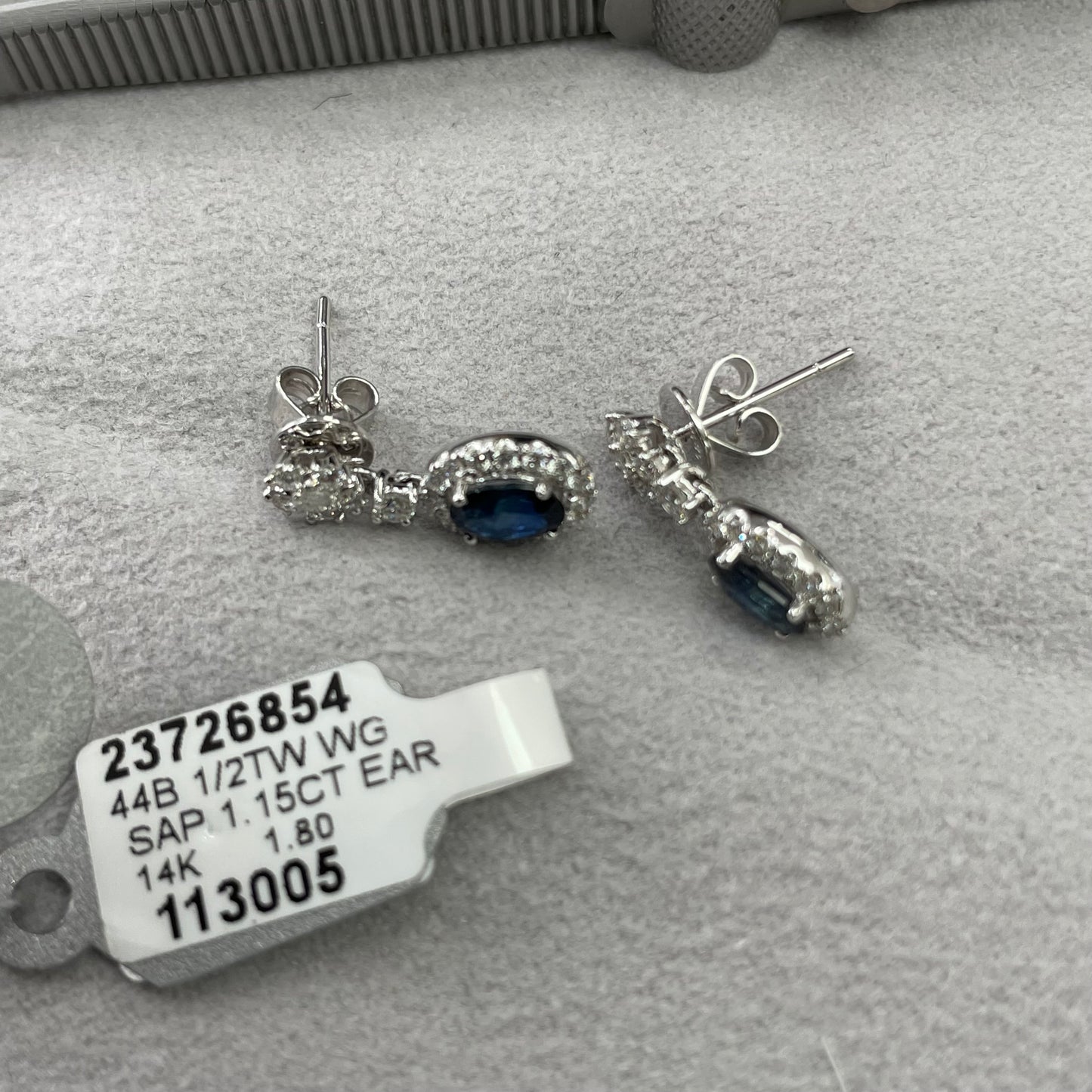 14K White Gold Blue Sapphire Earrings with Diamond