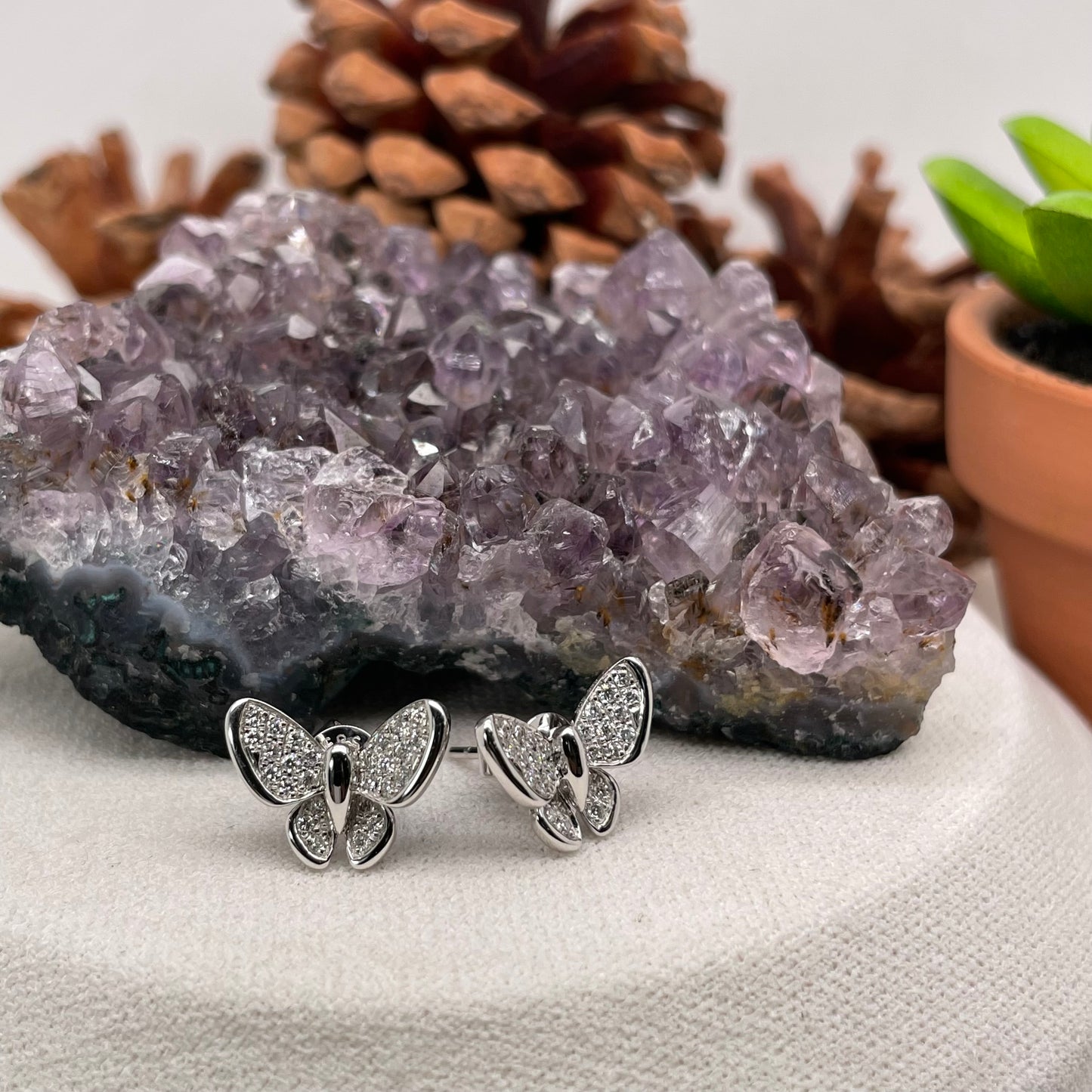 14K White Gold Butterfly Earrings with Diamond