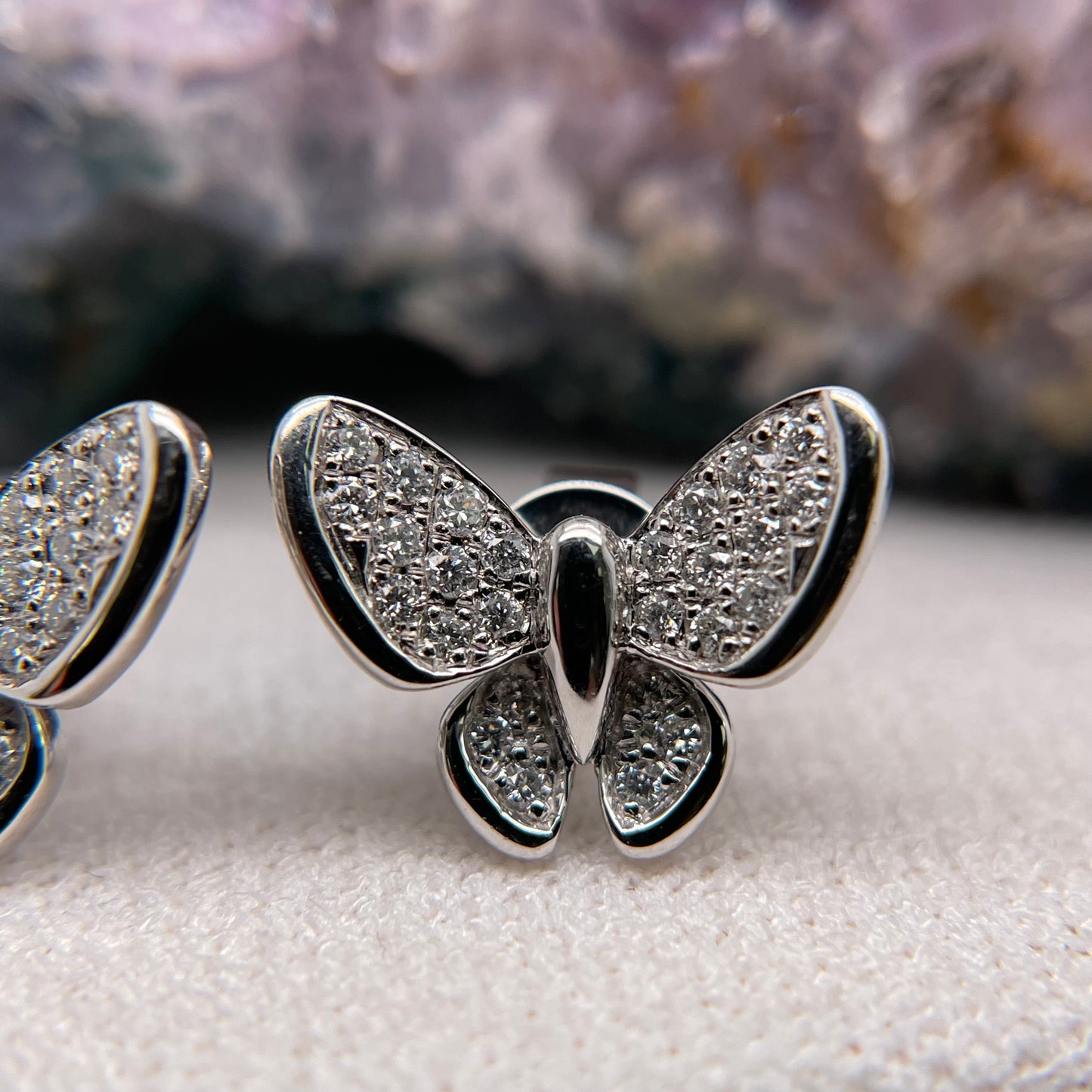 14K White Gold Butterfly Earrings with Diamond